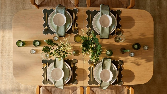 a top down view of a dining table