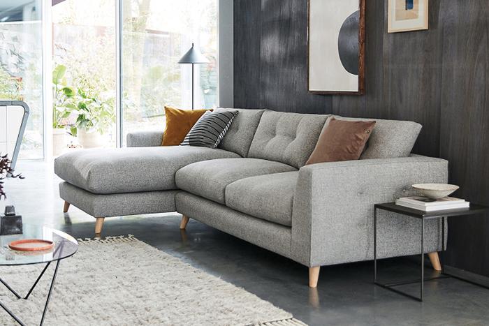 Grand Designs Farnham Weave Left Hand Facing Grand Chaise Sofa in light grey