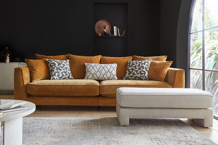 Grand Designs Huxham Chenille Pillow Back Grande Sofa in cinnamon