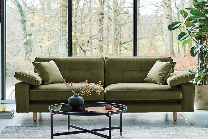 Grand Designs Kent Velvet 4 Seater Sofa in green