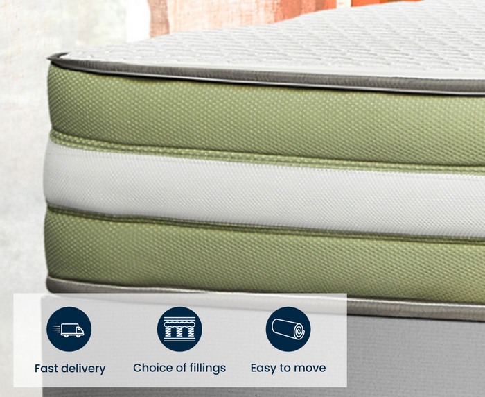 close up of a rolled mattress in green