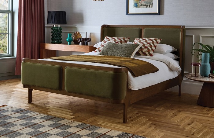 green and wood coloured bedframe