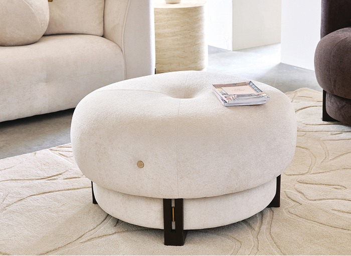 cream velvet round footstool