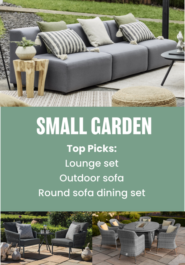 Small Garden Top Picks Lounge Set Outdoor Sofa and Round Sofa Dining Set