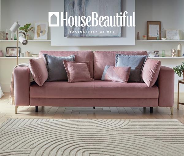 House Beautiful Pink Darcy Sofa with Grey Accent Chair and Sofa Bed Variant