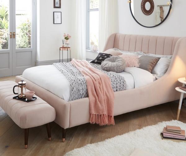 Liberty Pink Bed with Complimentary Pink Footstool and Pink Bedroom Chair
