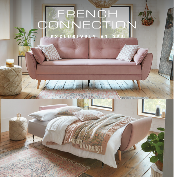 French Connection Zinc Pink Sofa Bed with Scatter Cushions