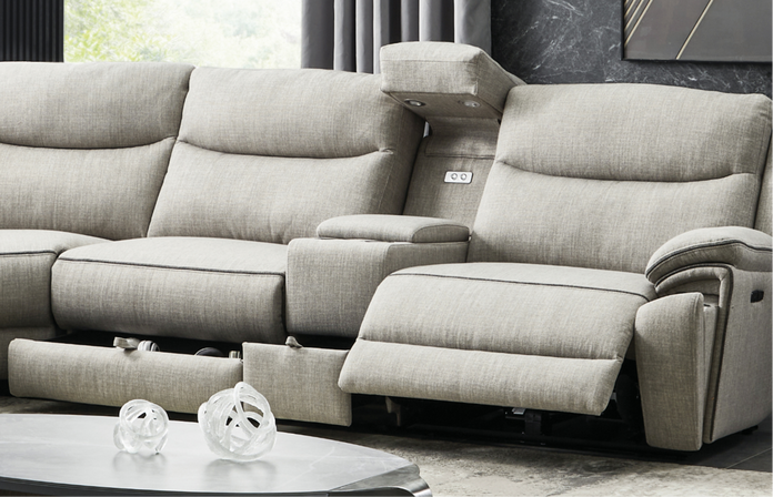 Close up of the Storeaway Trek corner recliner sofa with hidden storage and built in lighting