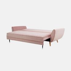 Light pink sofa bed with angled wooden legs