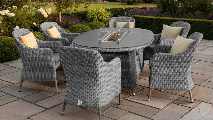 Priya 6 Seater Oval Dining Set with Fire Pit