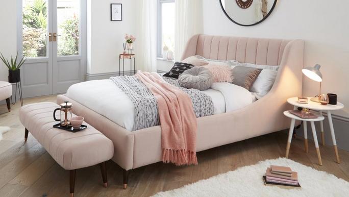 Liberty Pink Bed with Complimentary Pink Footstool and Pink Bedroom Chair