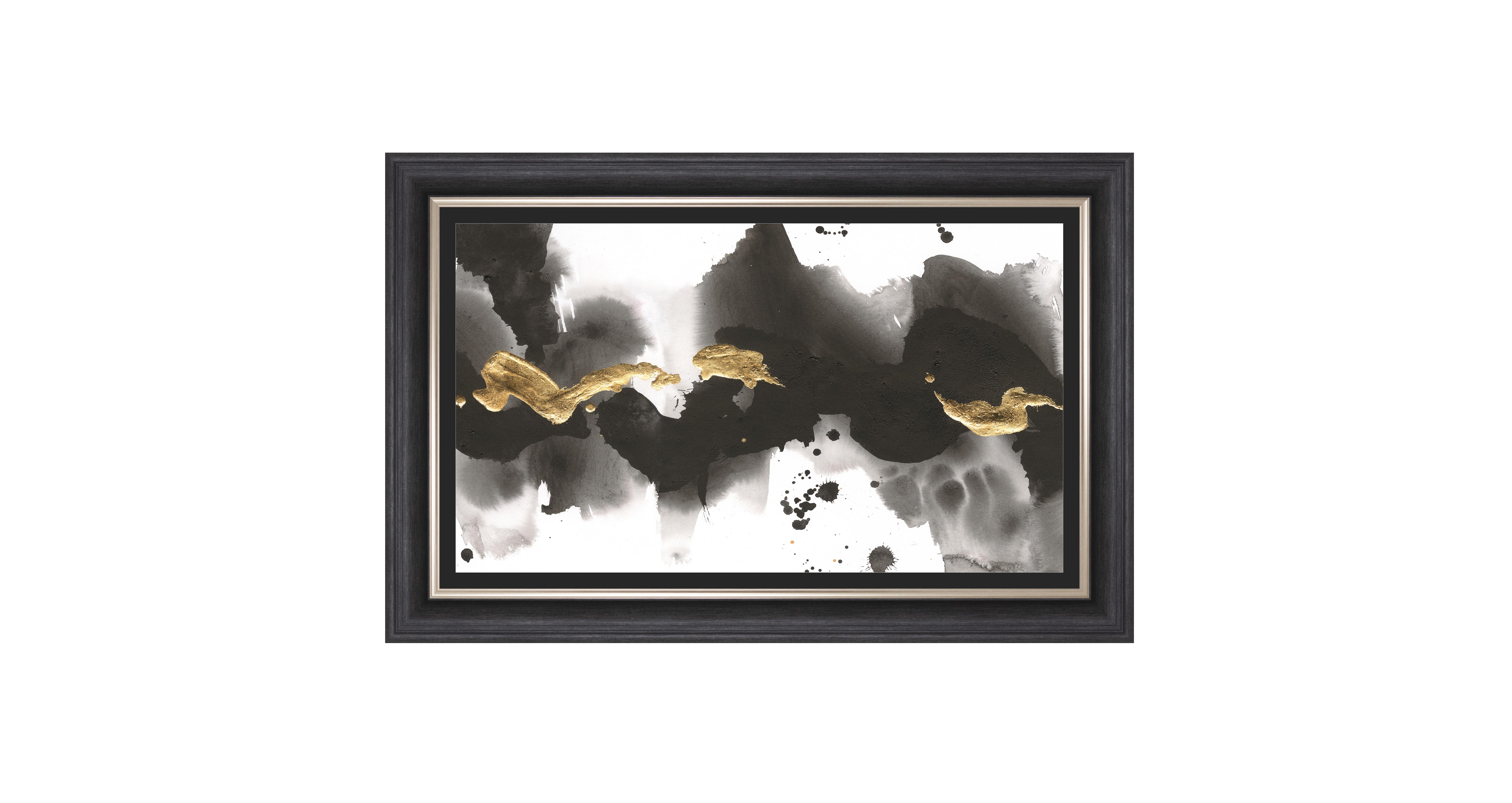 Abstract Black Gold Ink Splash Framed Art Work 74 Cmx 114 Cm | DFS