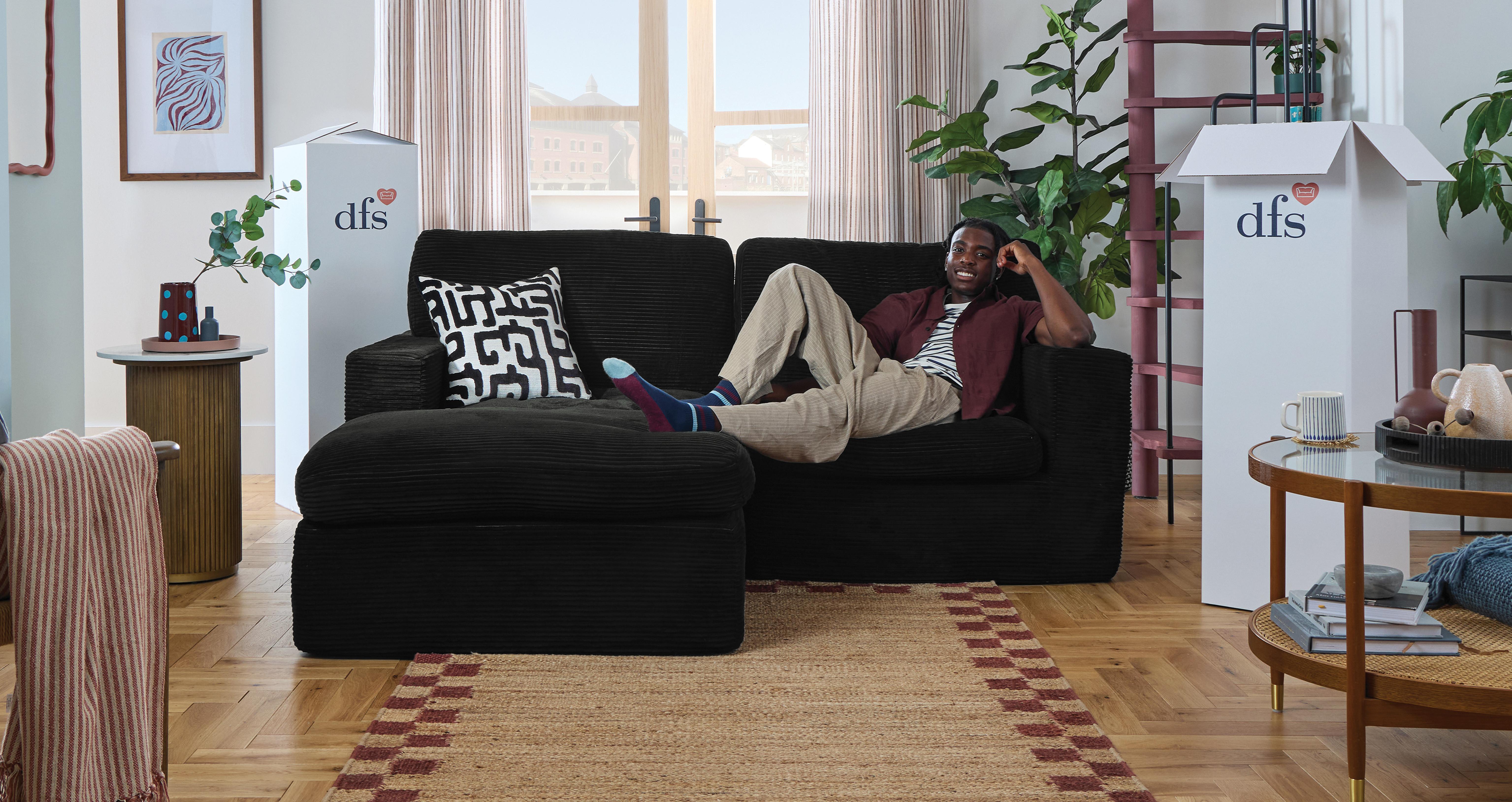 Aere-express Compressed Left Hand Facing Chaise Sofa in Aere Express Fabric Black