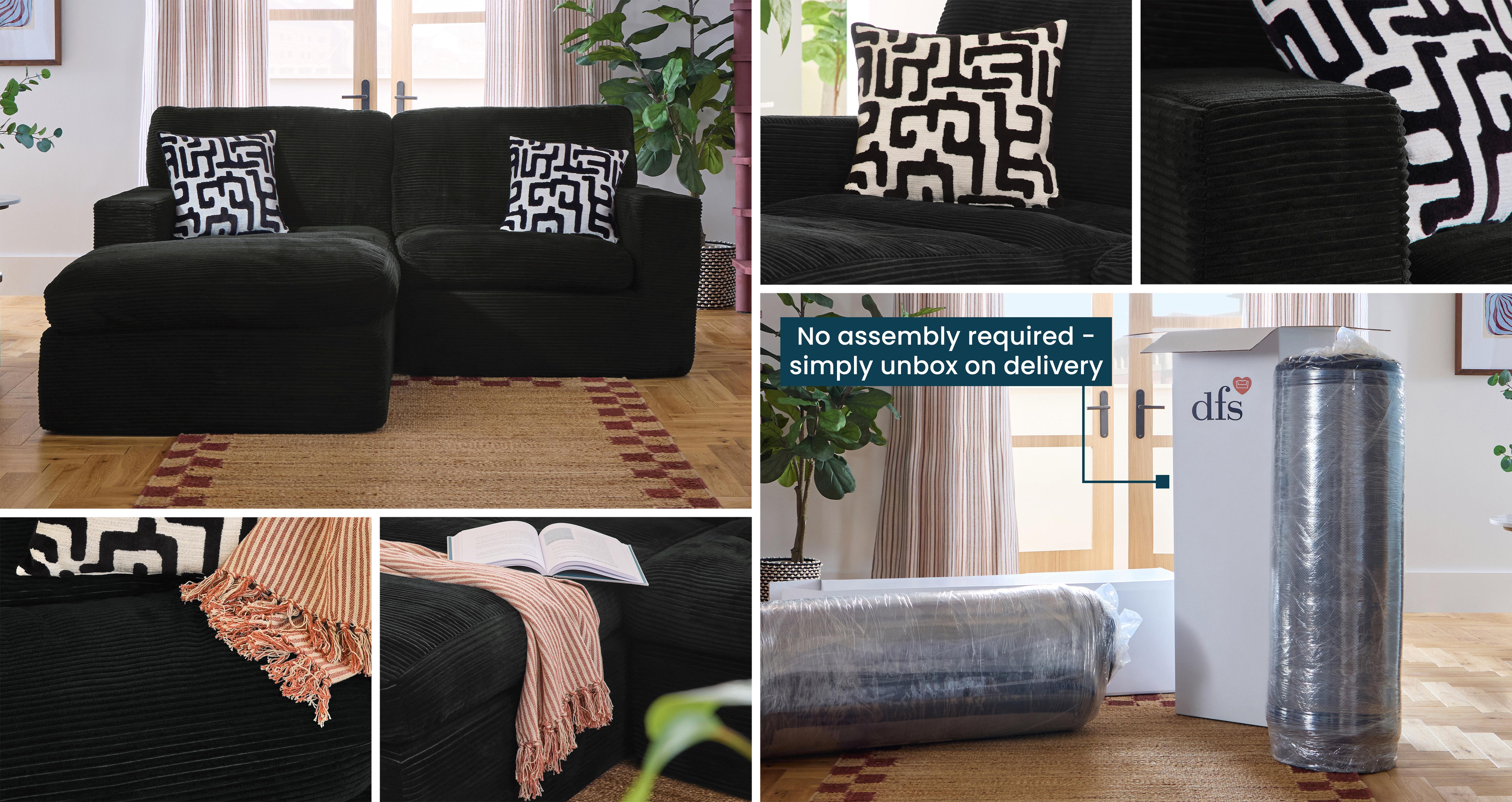 Aere-express Compressed Left Hand Facing Chaise Sofa in Aere Express Fabric Black