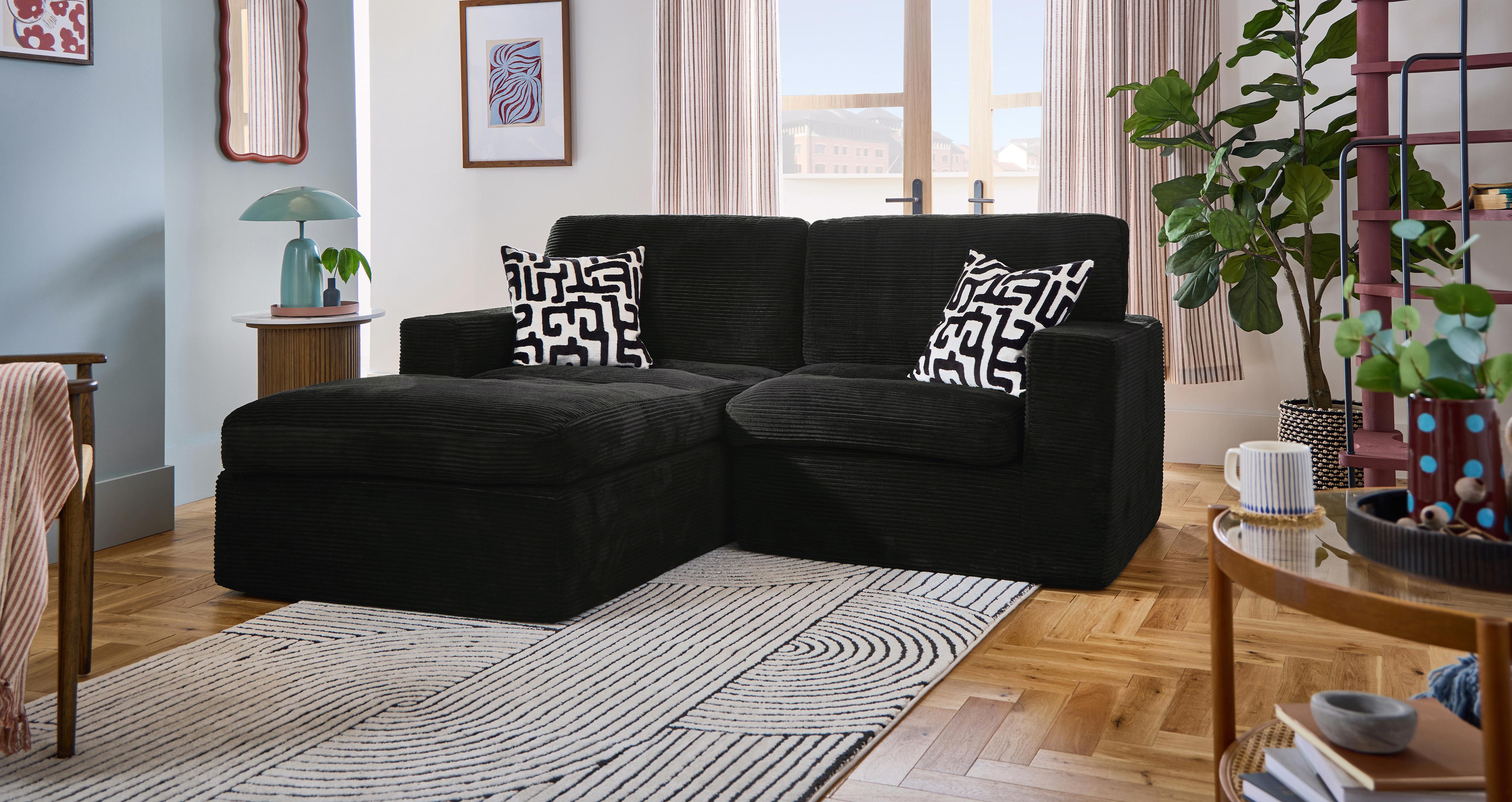 Aere-express Compressed Left Hand Facing Chaise Sofa in Aere Express Fabric Black