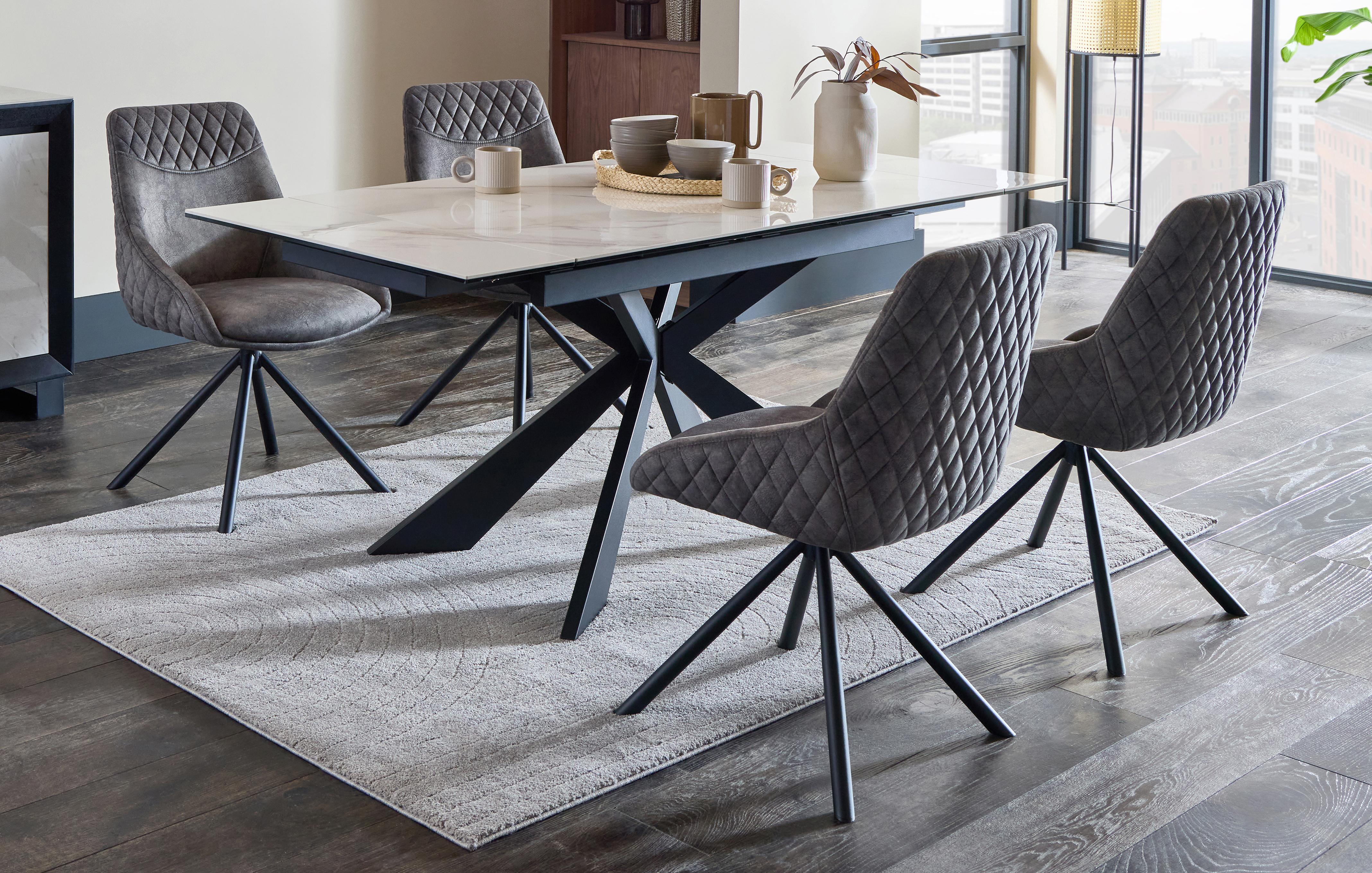 Extending Dining Table & 4 Swivel Dining Chairs