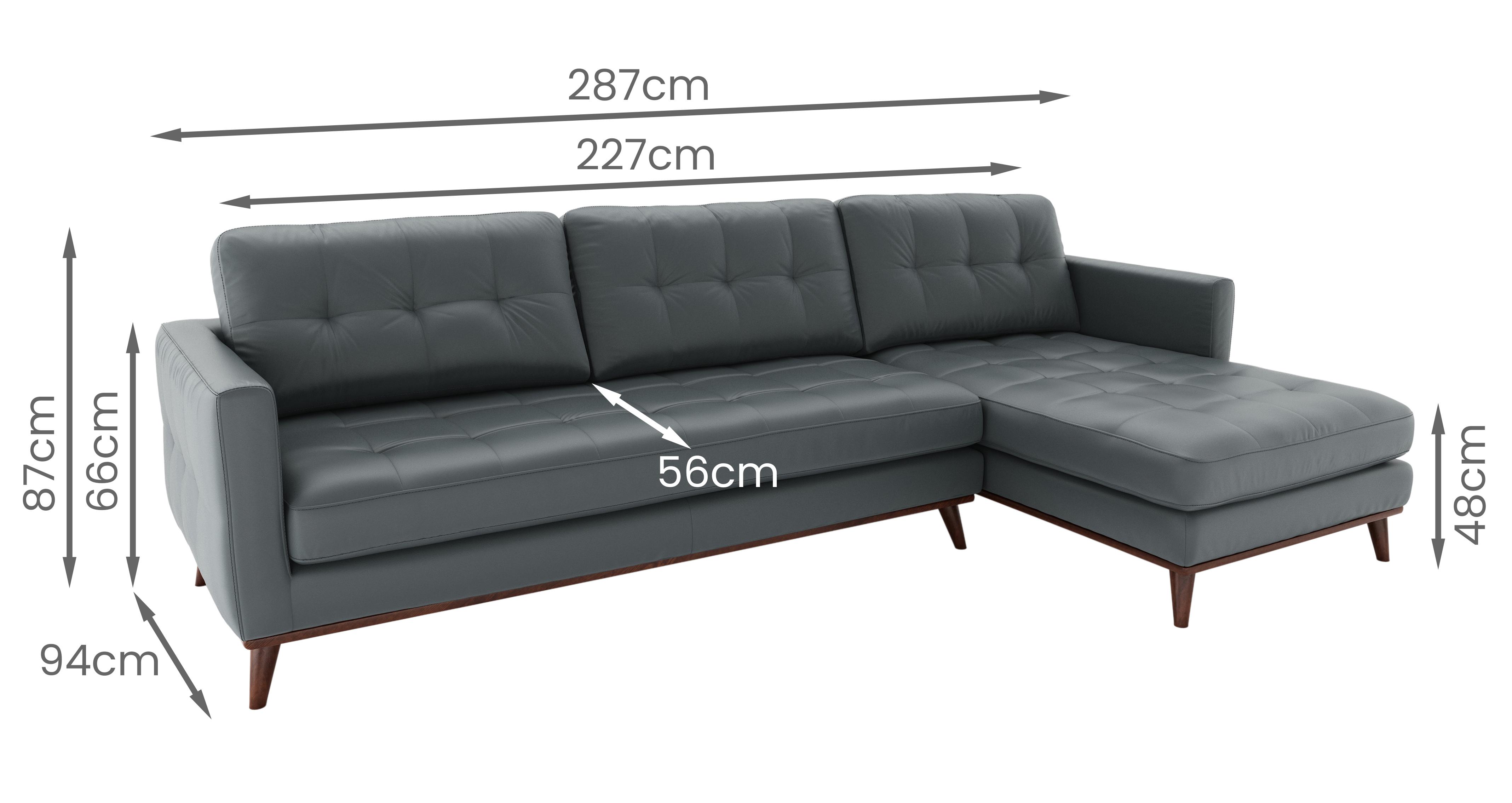 Albi Right Hand Facing 4 Seat Chaise End Sofa in Mollis Leather Dark Grey