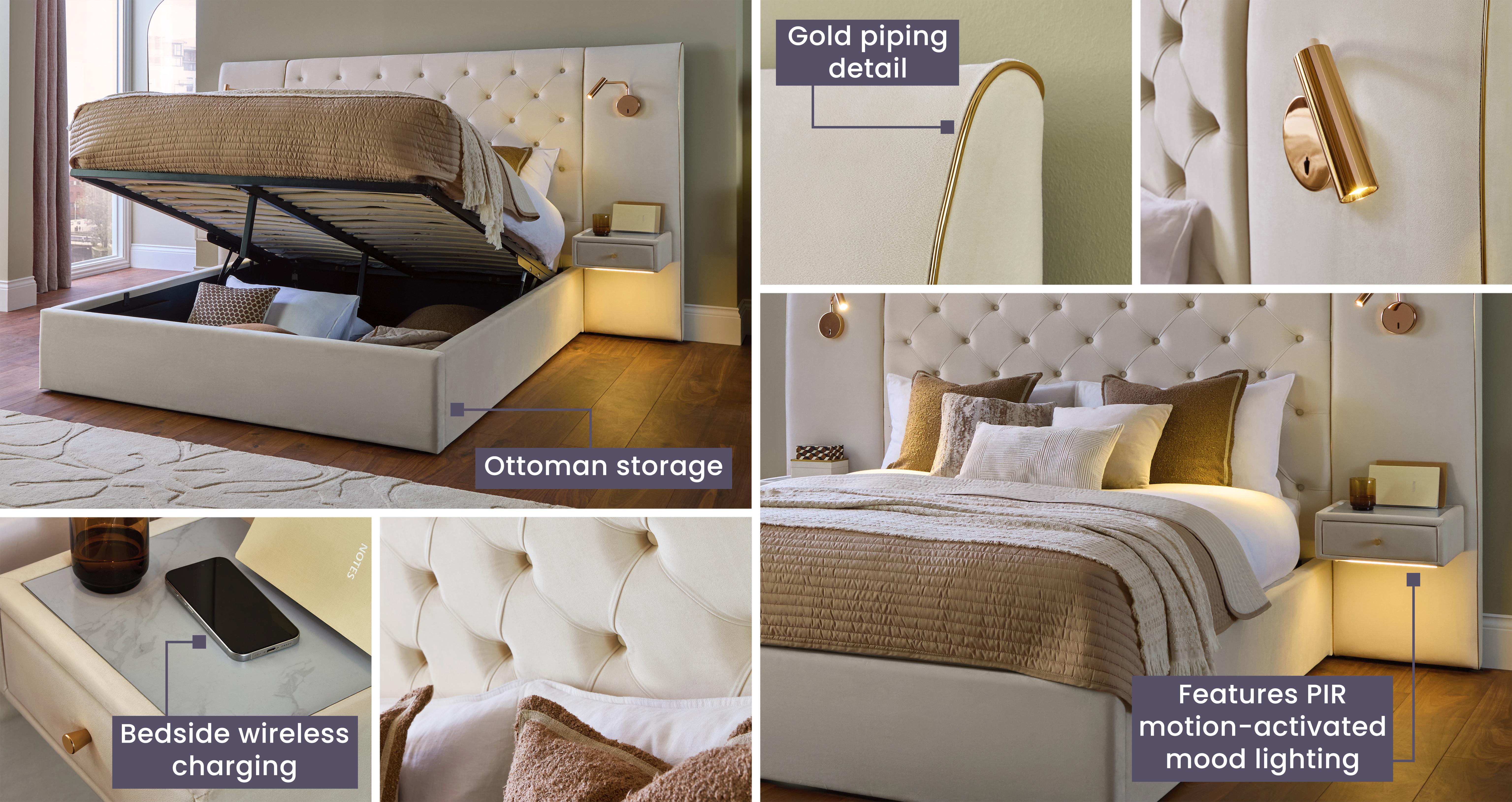 Amora King Size Bed in Amora Cream Cream