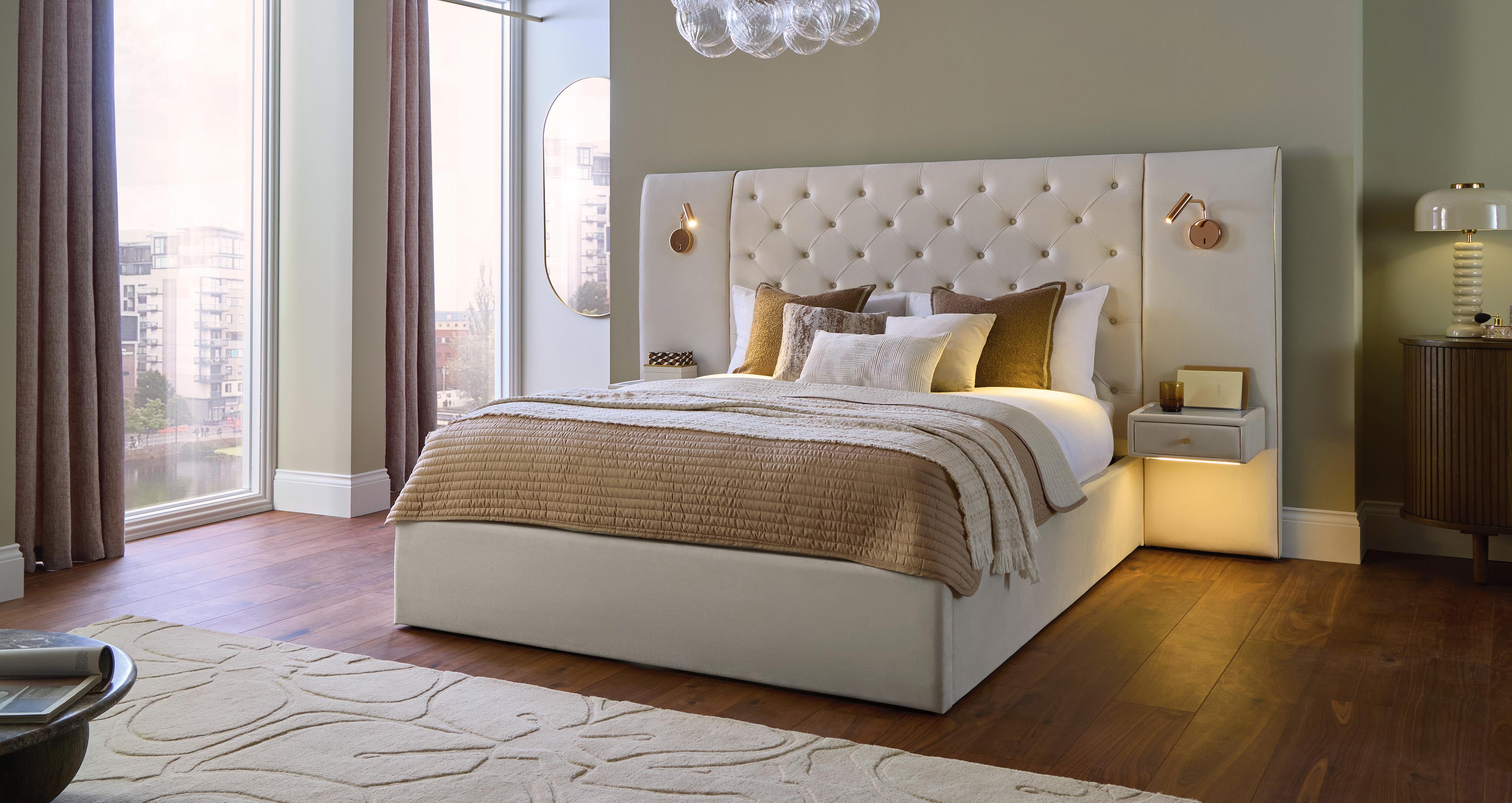 Amora King Size Bed in Amora Cream Cream