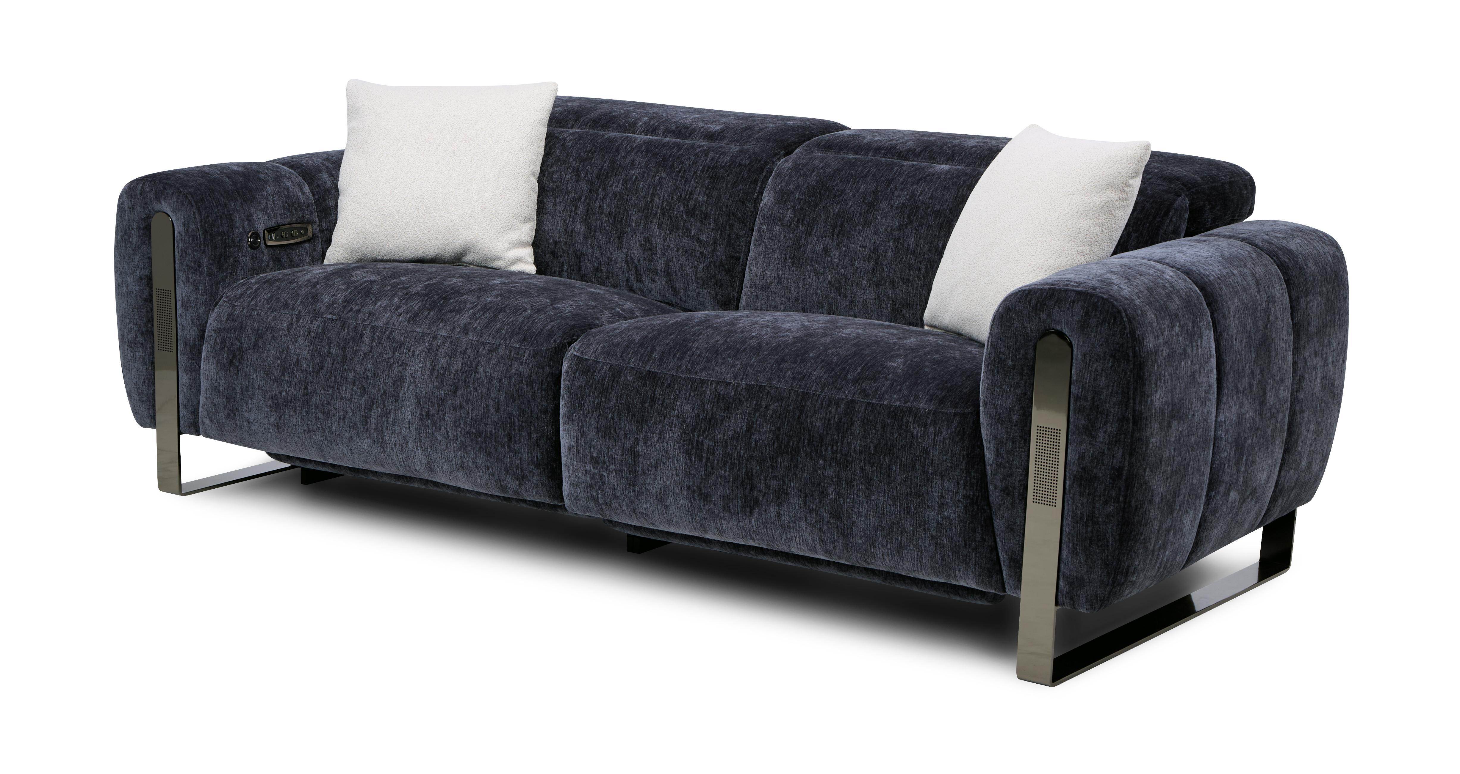 Amplify 3 Seat Power & Head Recliner With Bluetooth, Speaker & Vibration in Bettina Fabric Navy