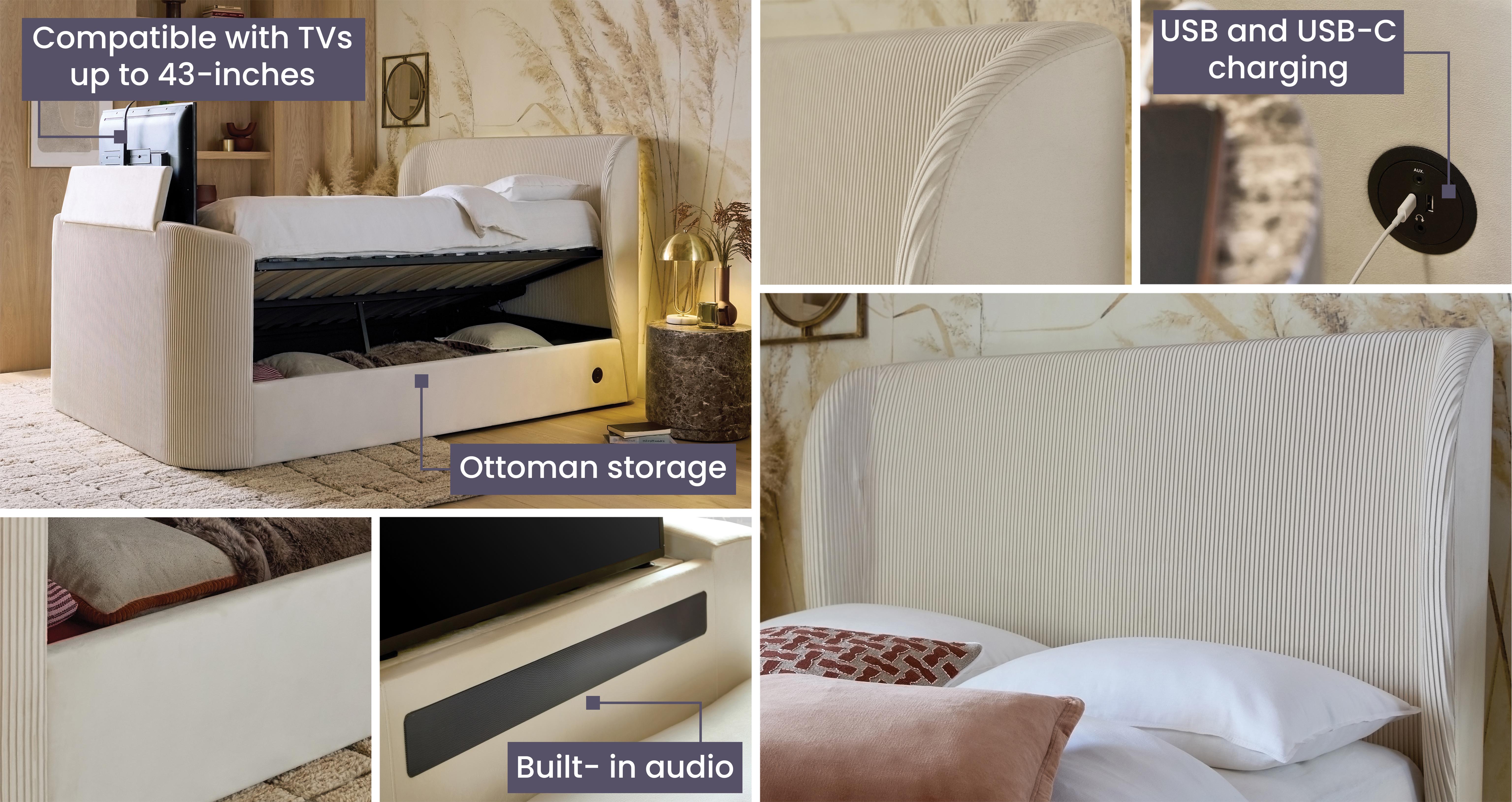 Arabella TV Ottoman Double Bed in Arabella Cream Cream