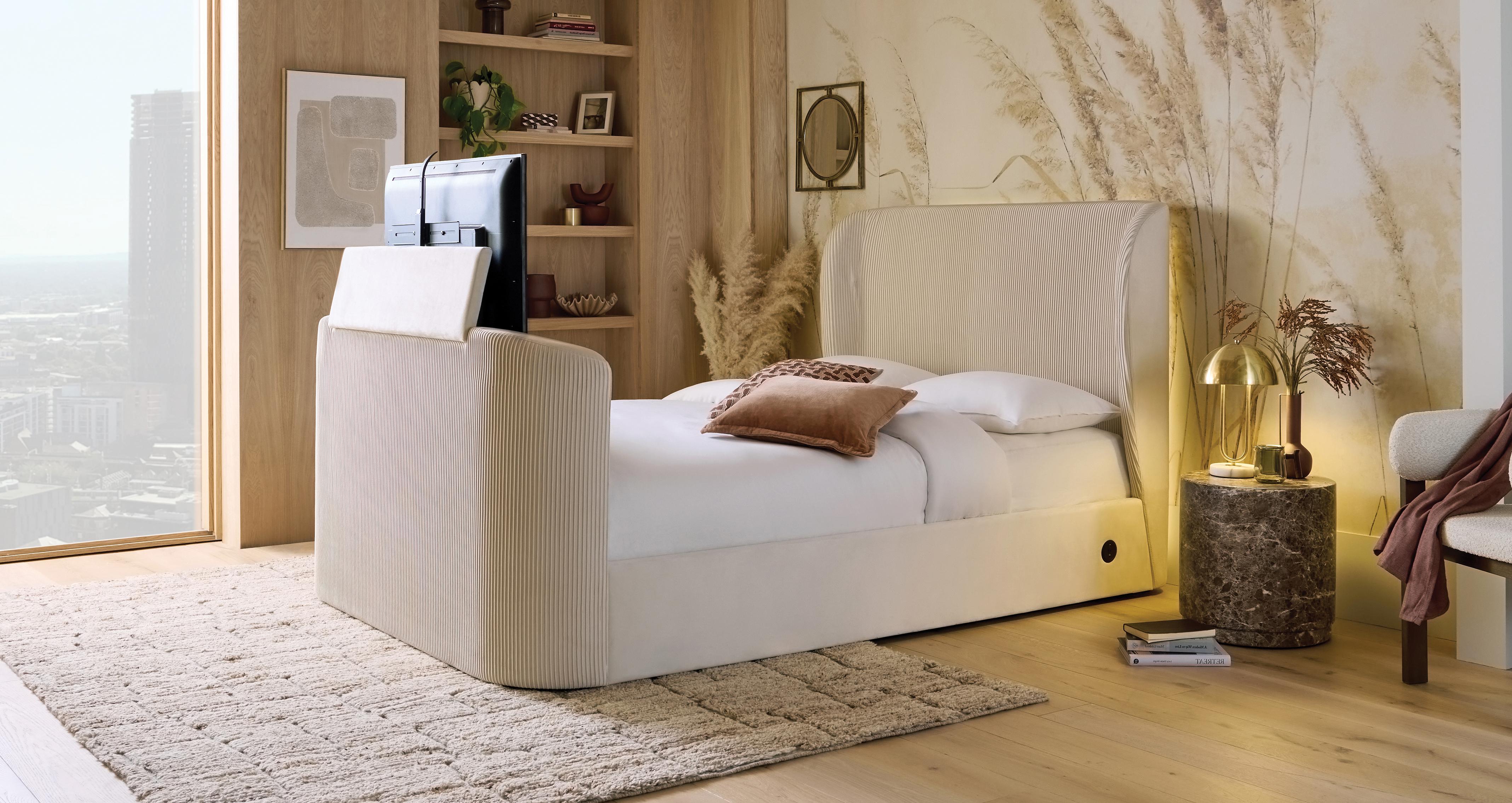 Arabella TV Ottoman Double Bed in Arabella Cream Cream