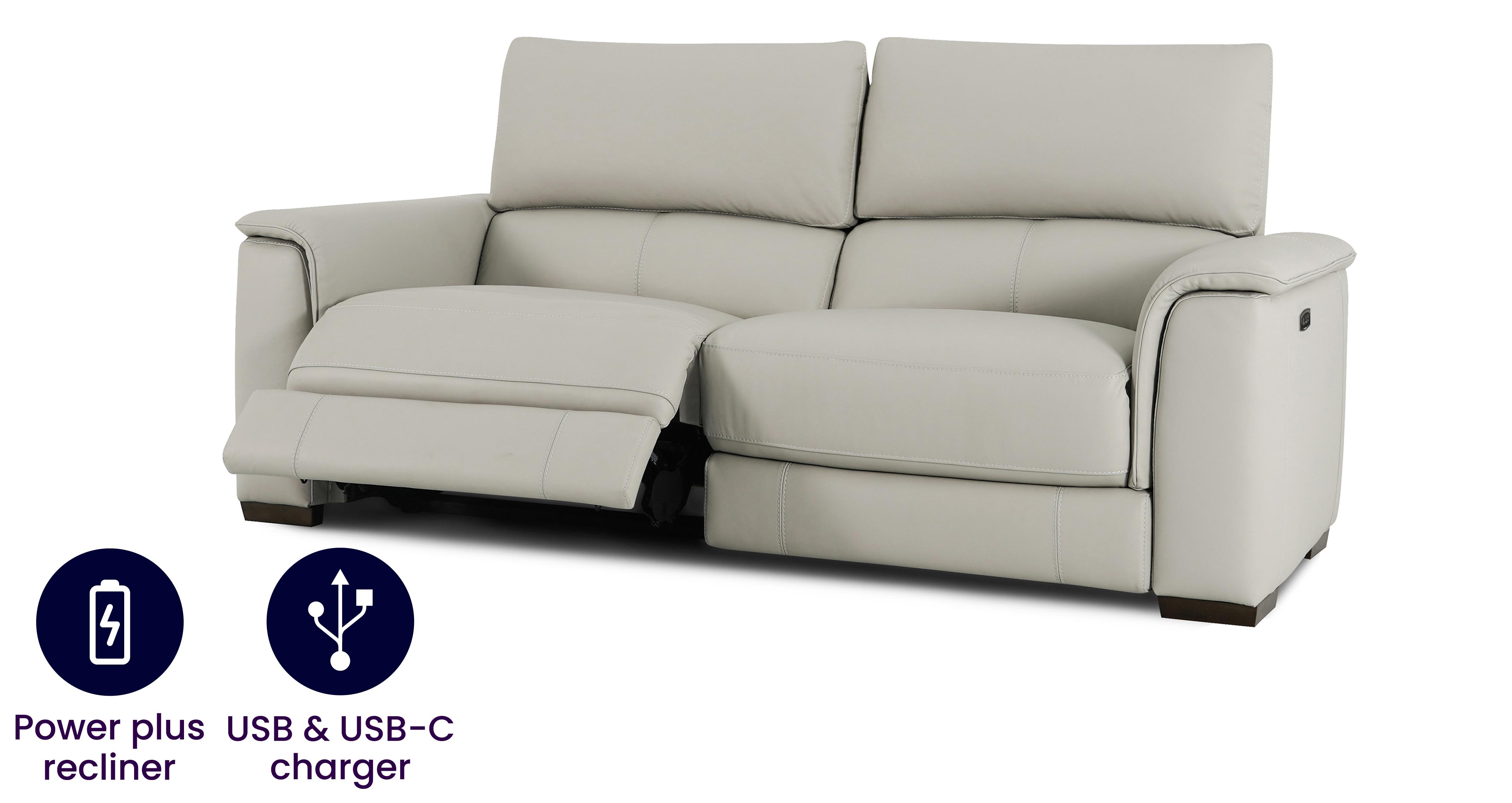 Leather 3 Seater Power Plus Recliner and Headrest