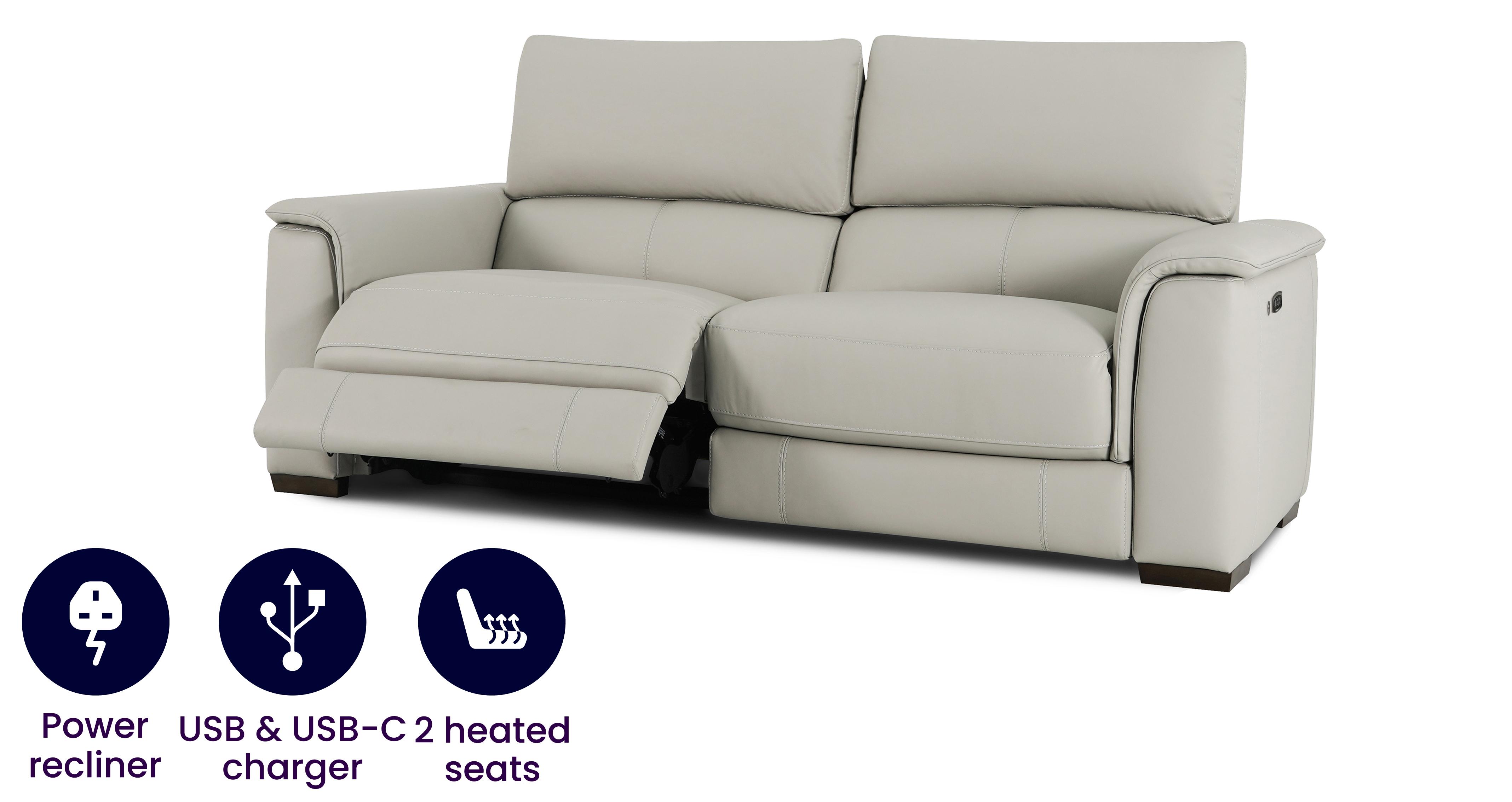 Leather 3 Seater Heated Power Recliner and Headrest