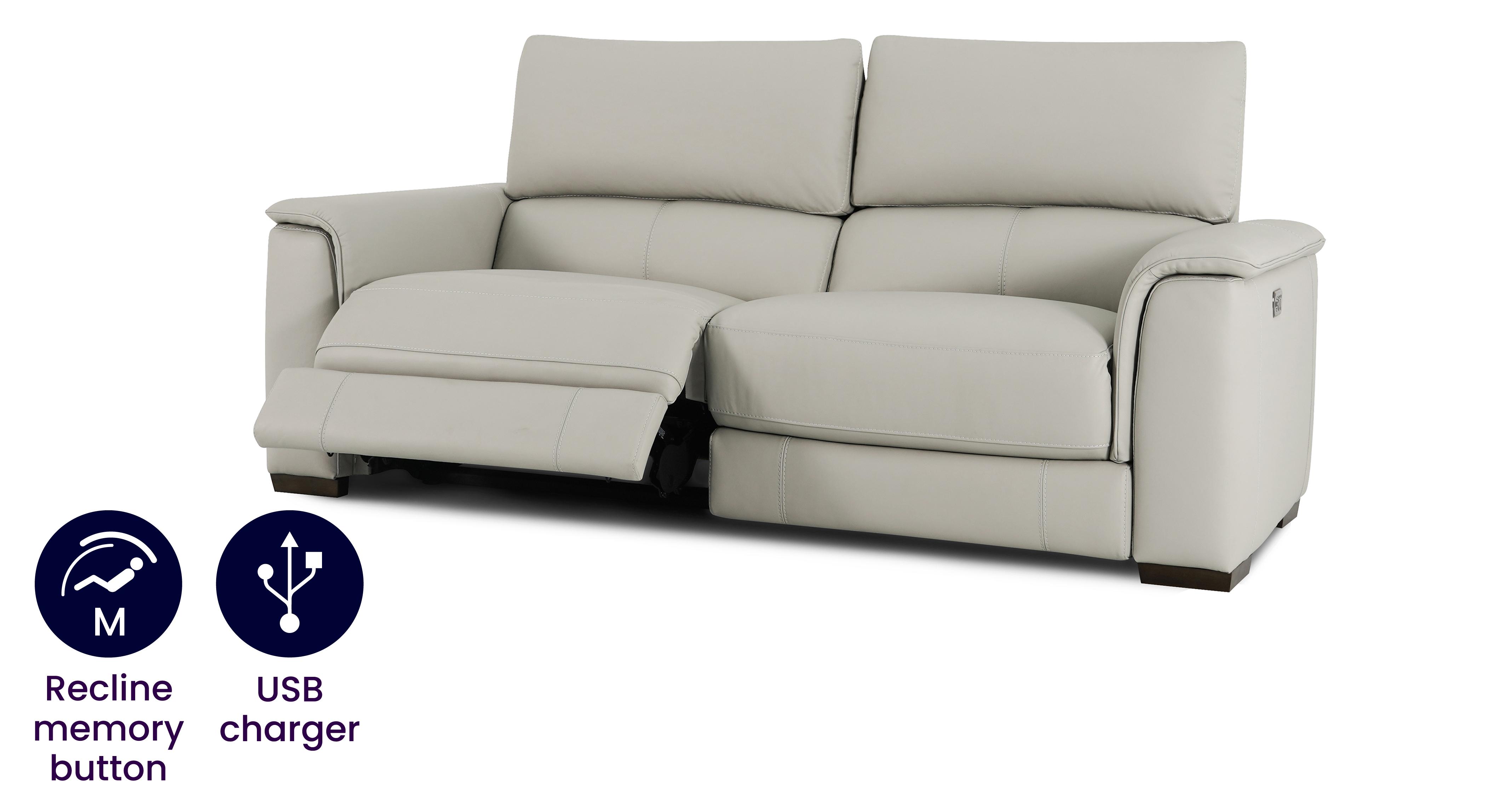 Leather 3 Seater Memory Power Recliner and Headrest