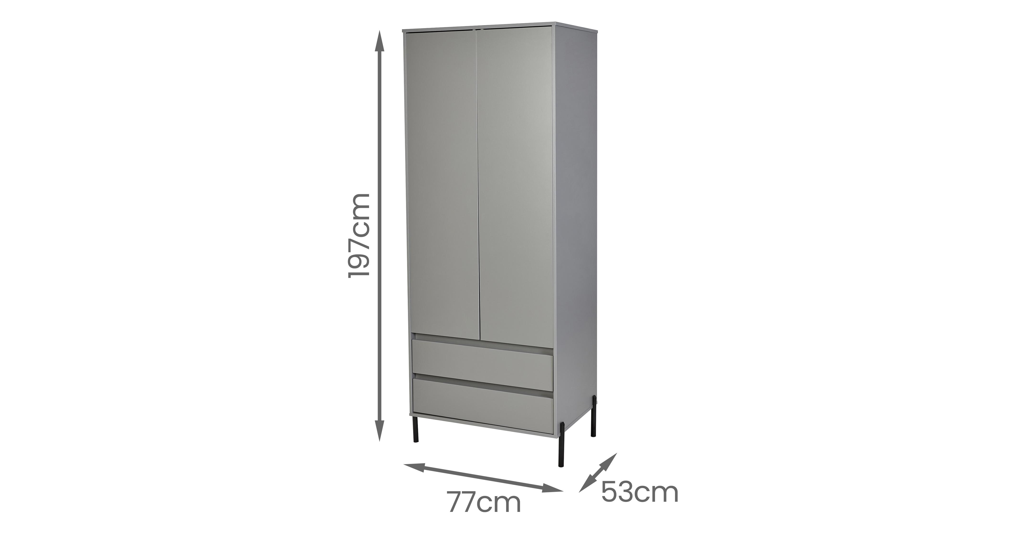 Arya 2 Door 2 Drawer Wardrobe in Arya Grey Matt