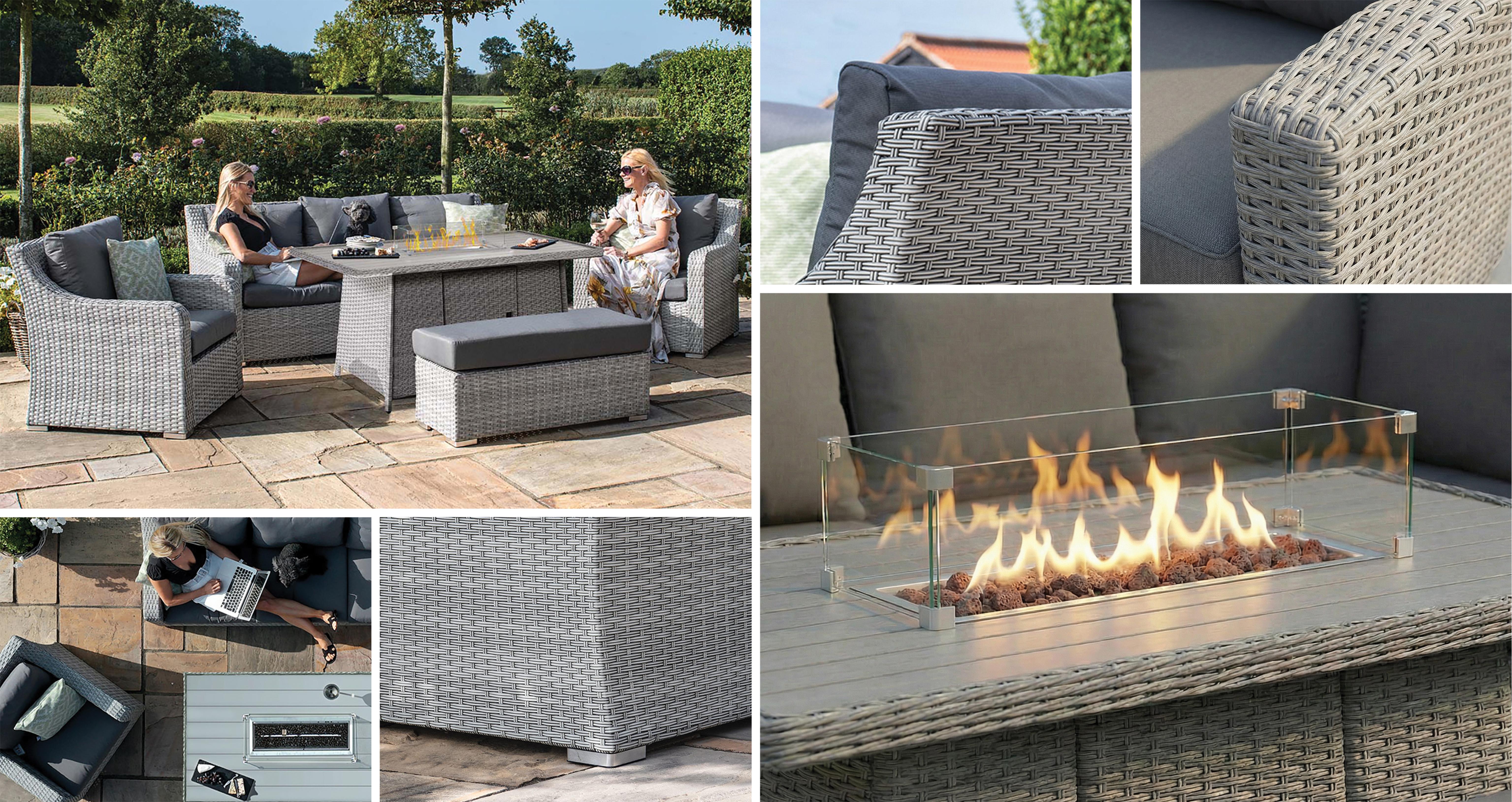 Ashborne 3 Seat Sofa Set with Firepit Table in Ascot Grey