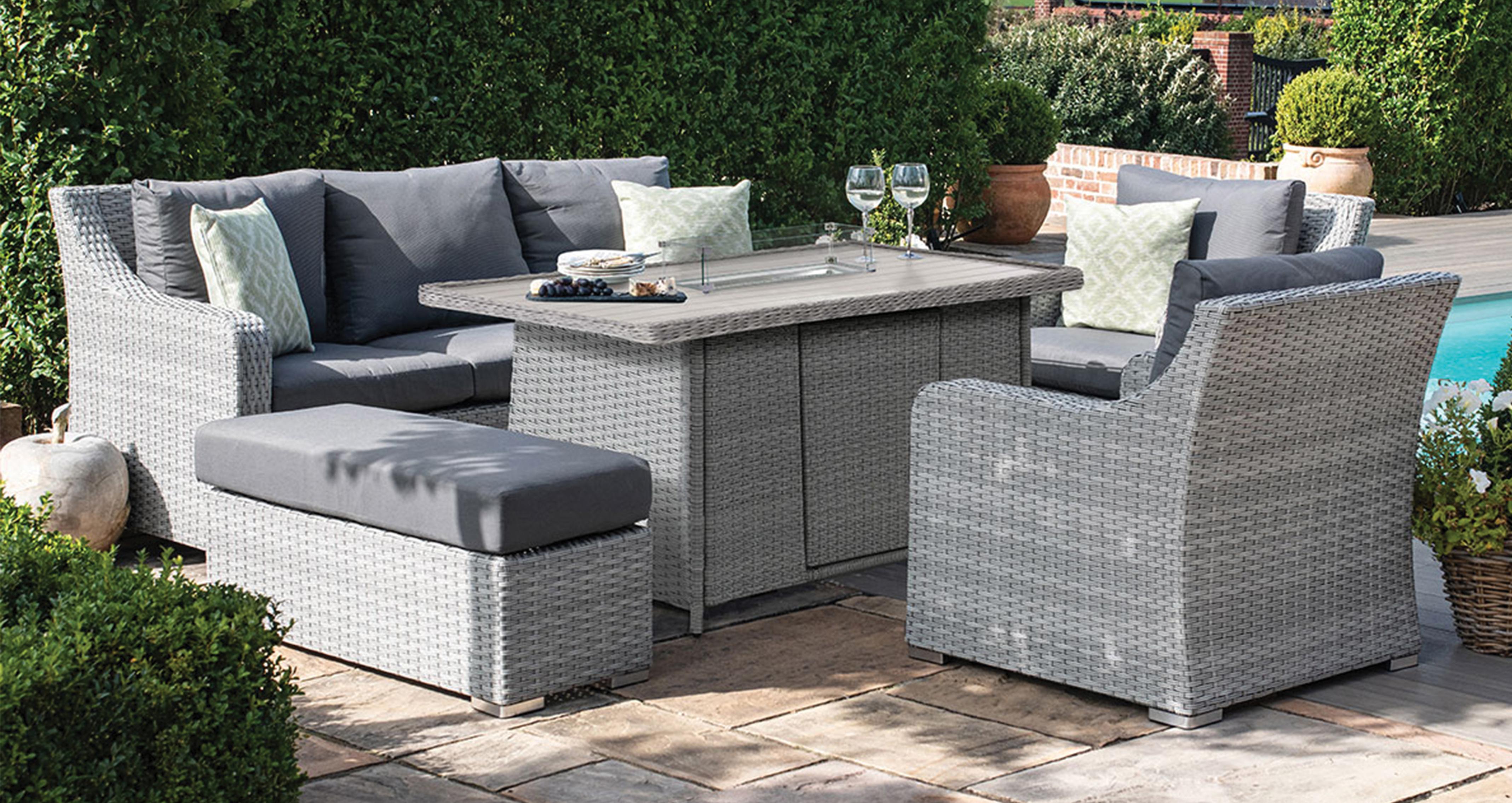 Ashborne 3 Seat Sofa Set with Firepit Table in Ascot Grey