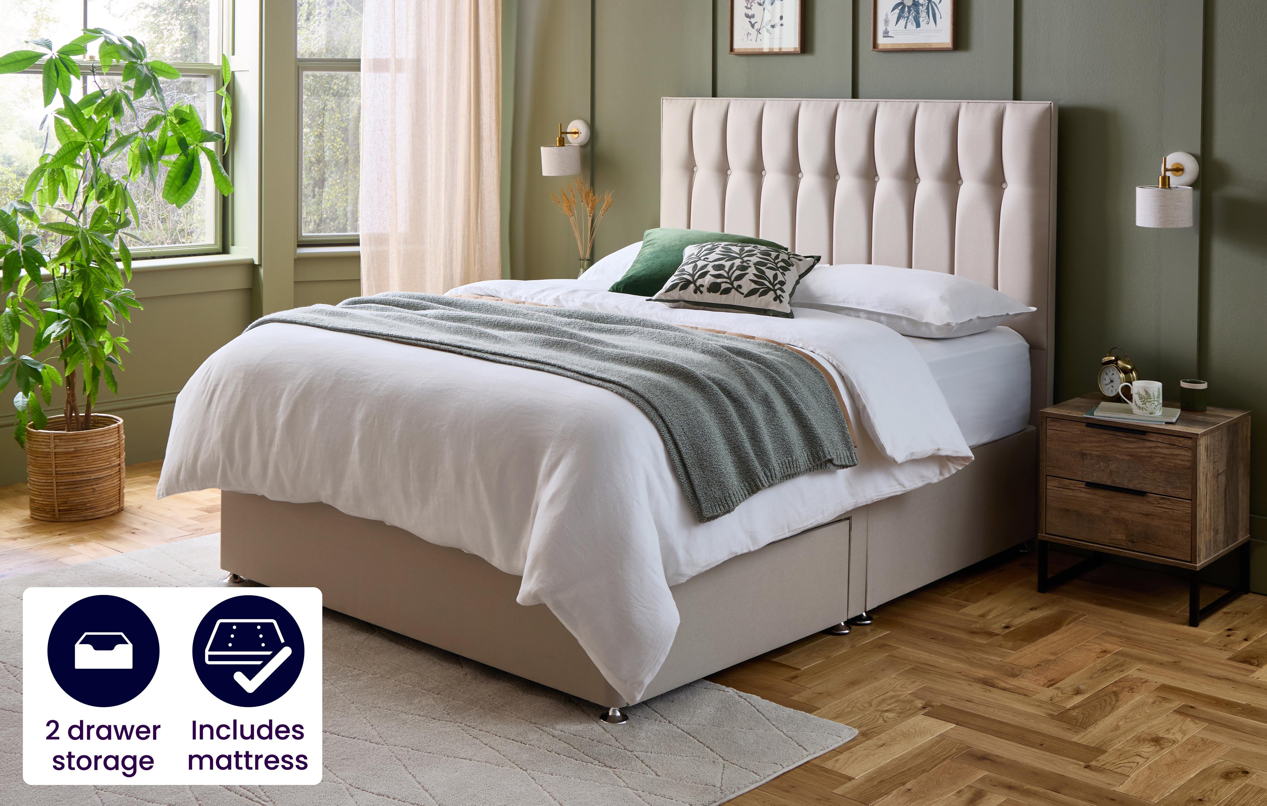 Double 2 Drawer Divan, Mattress and Headboard Bundle