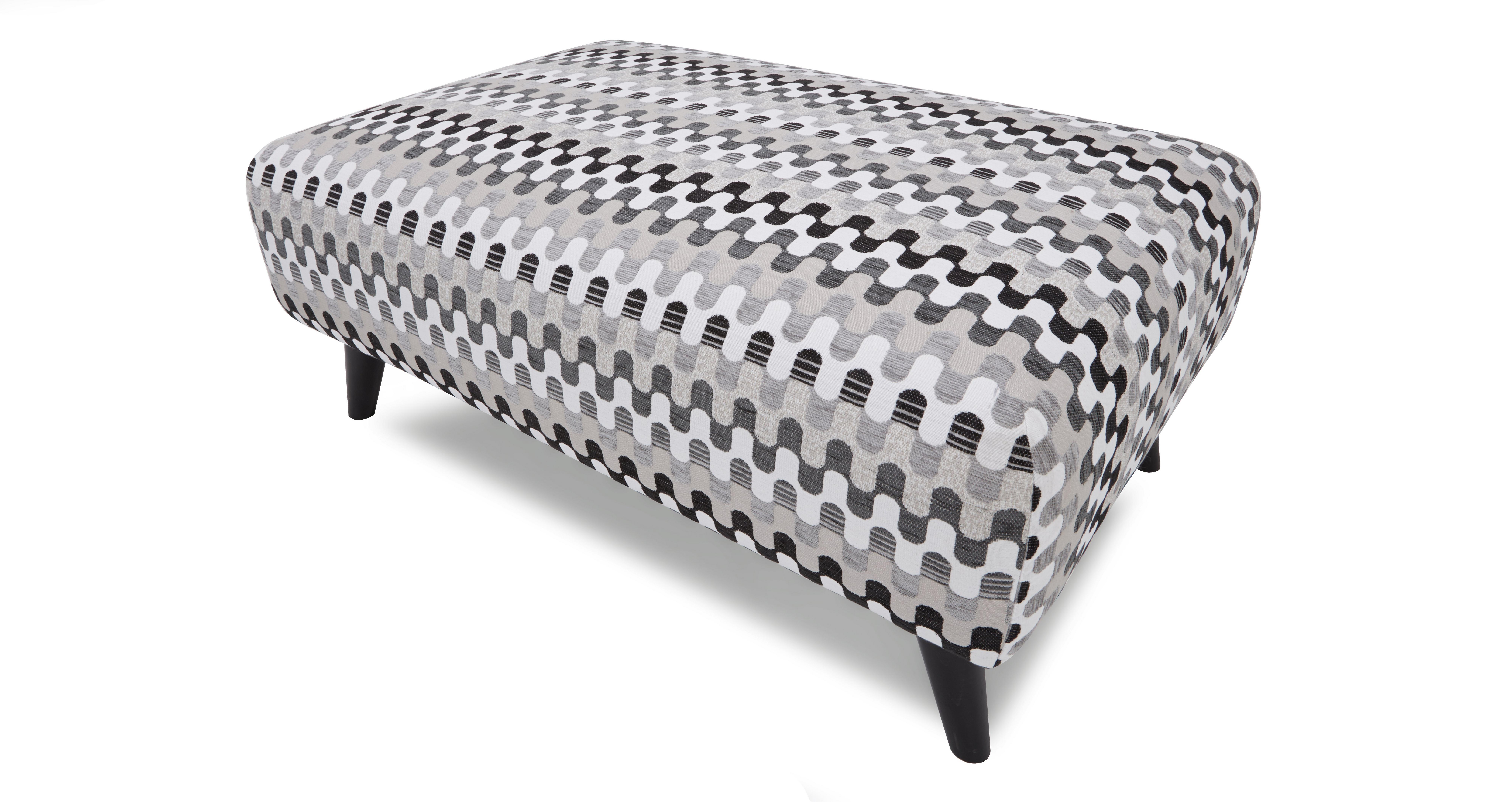 Aurora Pattern Banquette Footstool in Revive Pattern Charcoal with Black feet