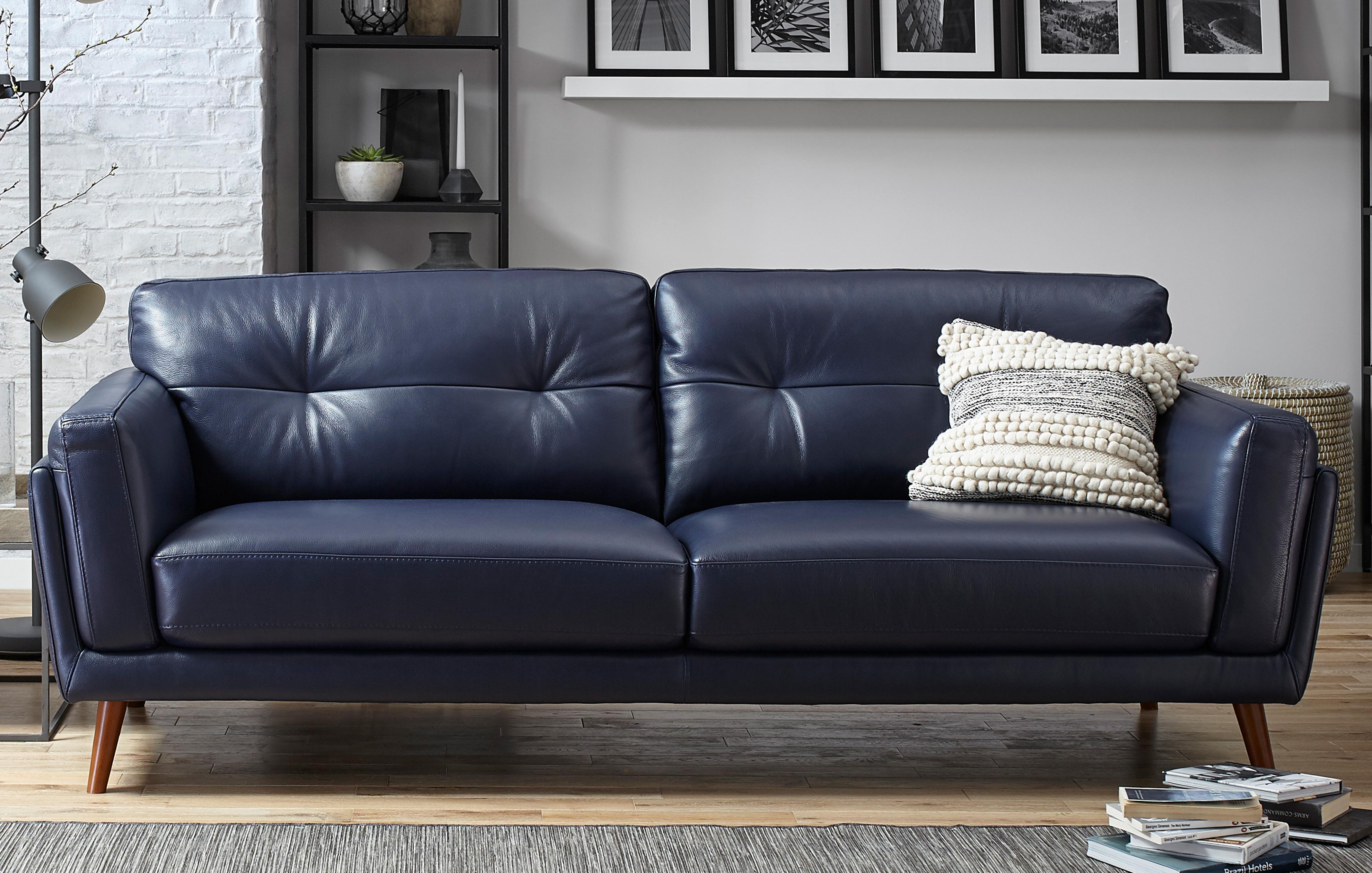 Navy leather online armchair