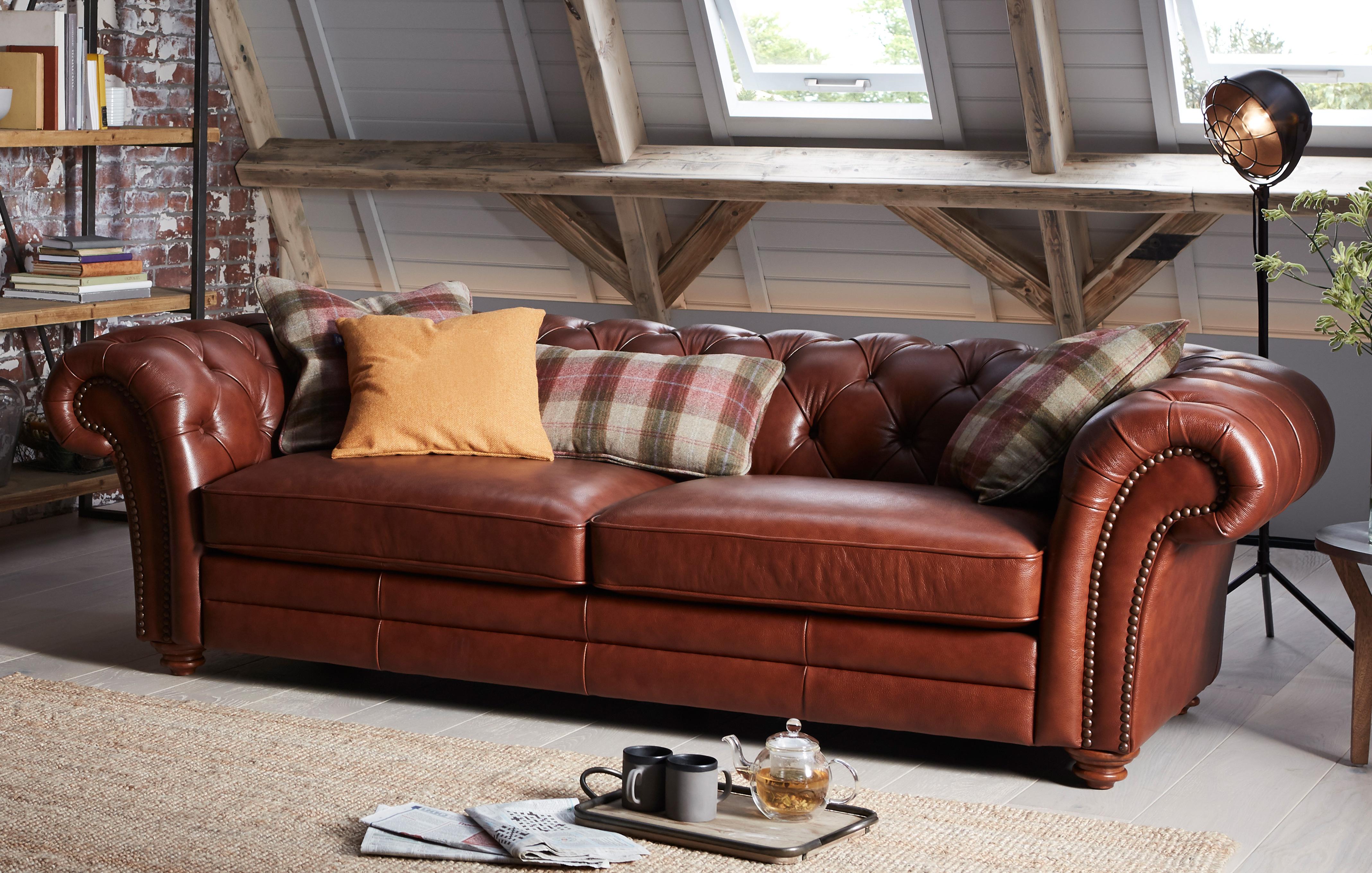 Dfs chesterfield store leather sofa