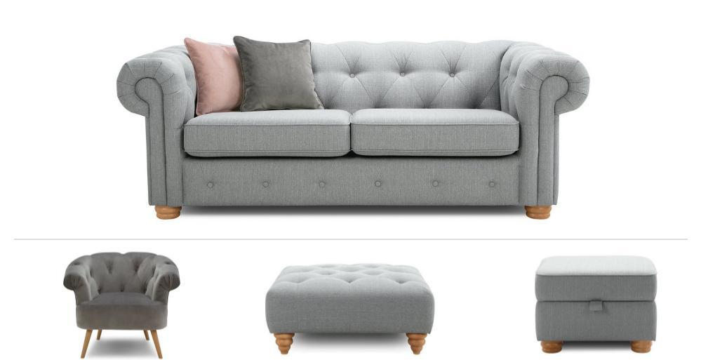3 Seater Sofa, Accent Chair & 2 Footstools