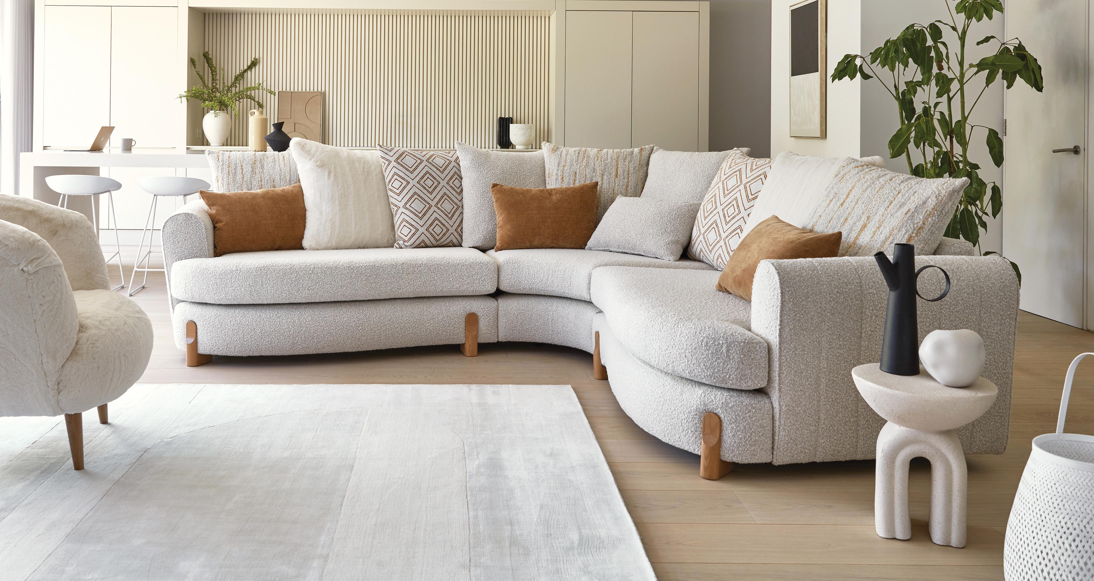 Bellino Plain Cuddler Sofa in Bellino Plain Combination Almond and Toffee Combination with Oak feet