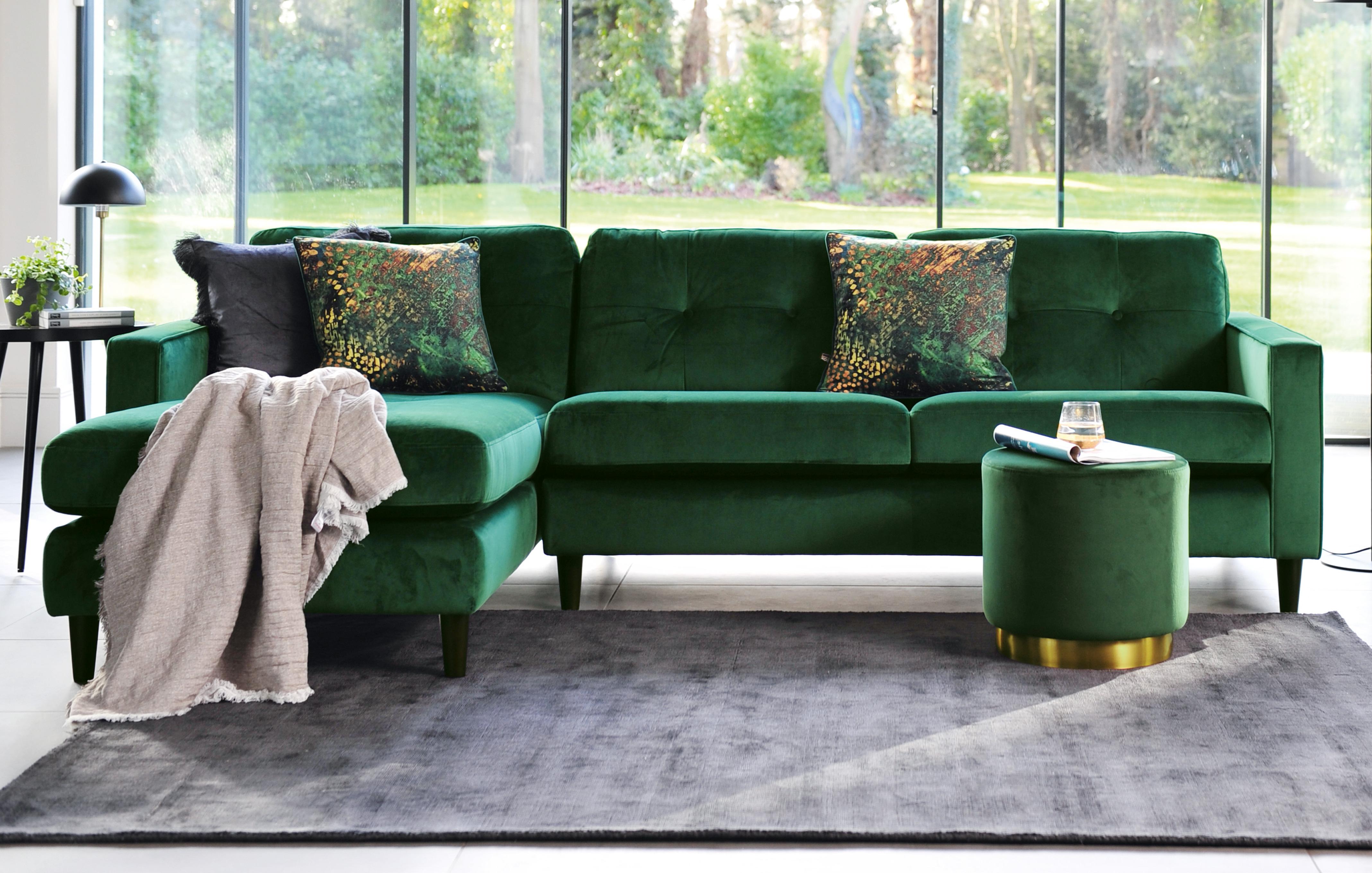 Solace Green Ribbed Fabric Corner Sofa