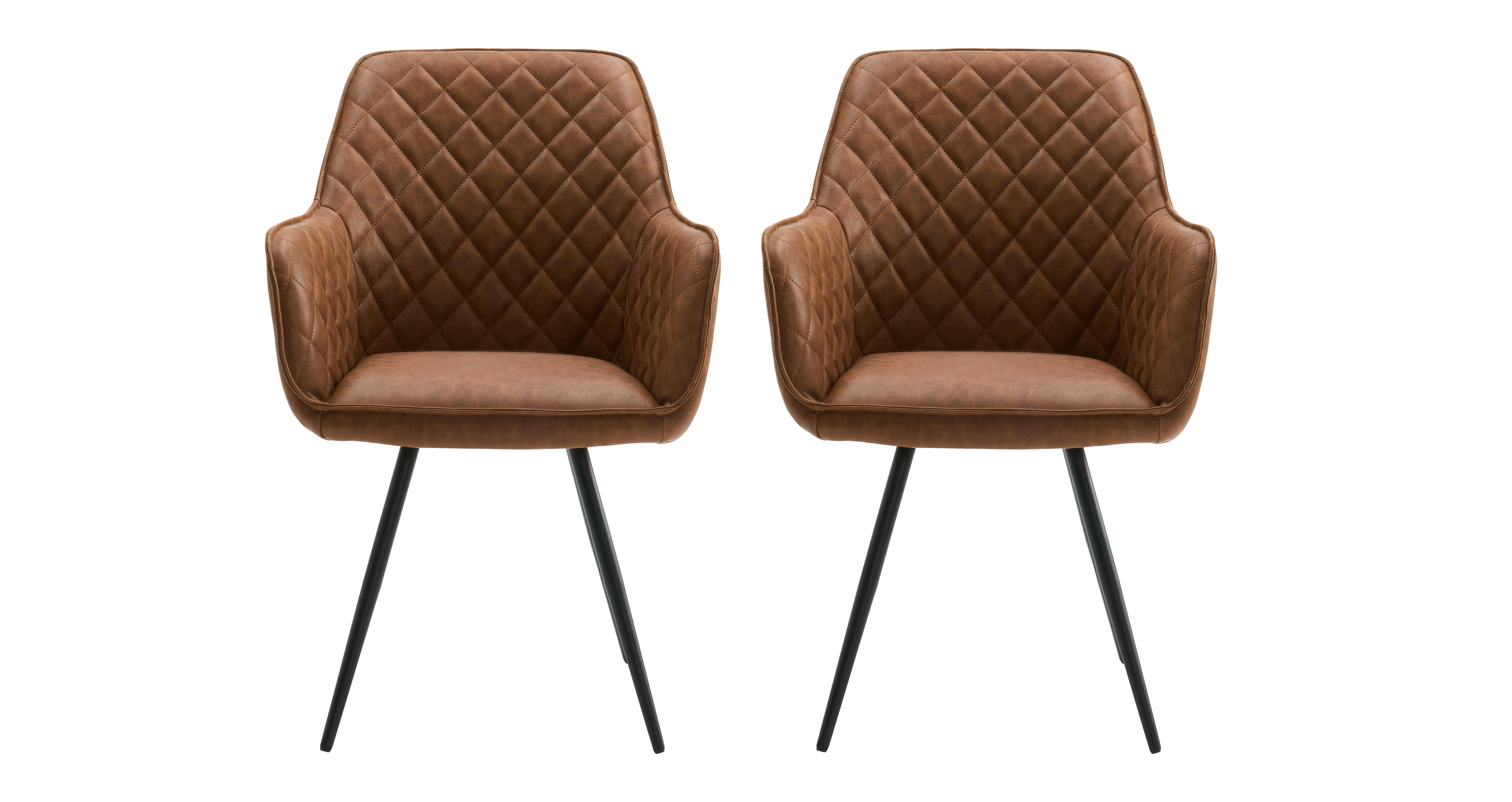 Set of 2 Quilted PU Dining Chairs