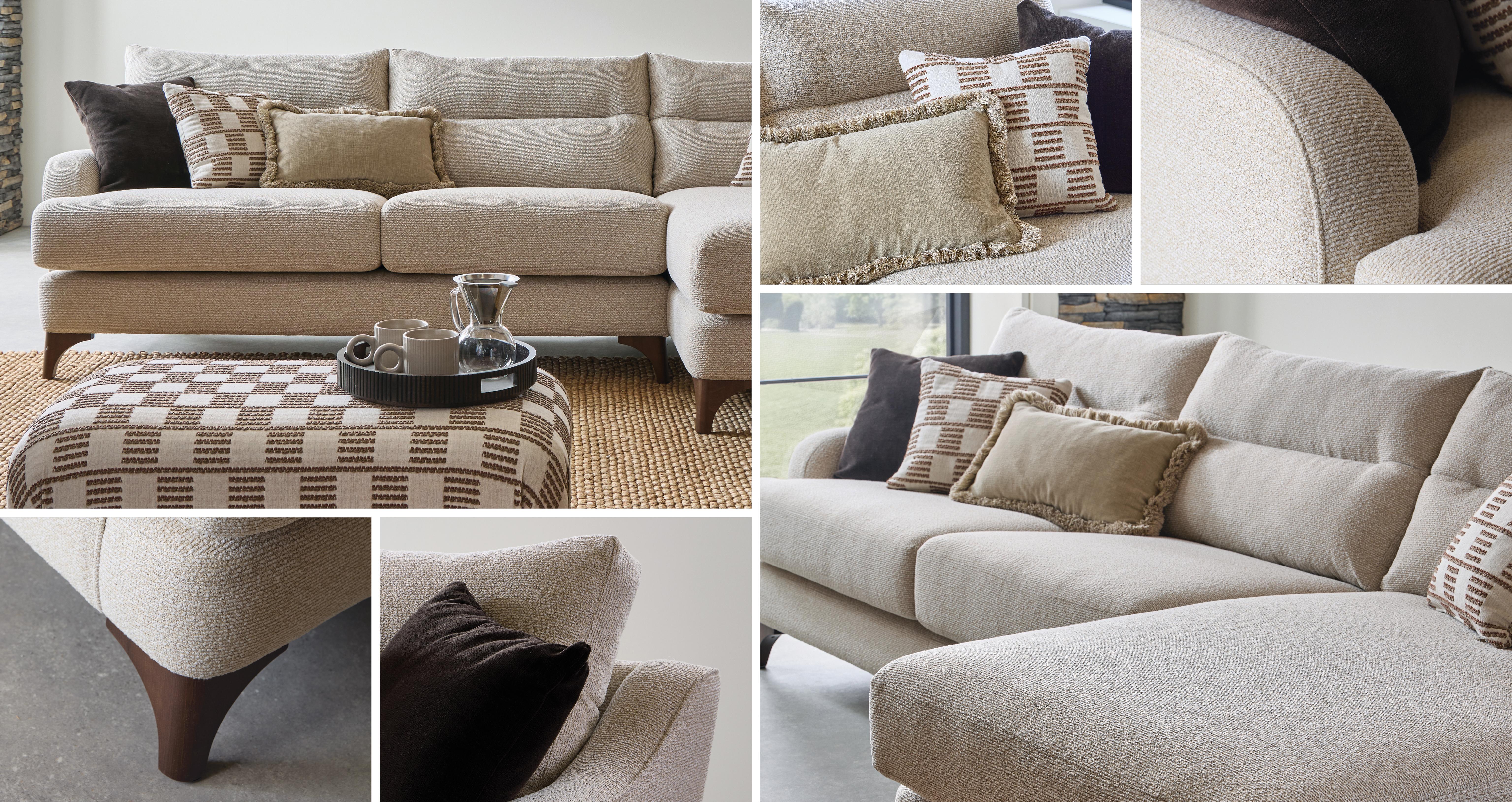 Bletchley Right Hand Facing Large Chaise Sofa in Grand Designs Soft Weave Oatmeal with Walnut feet