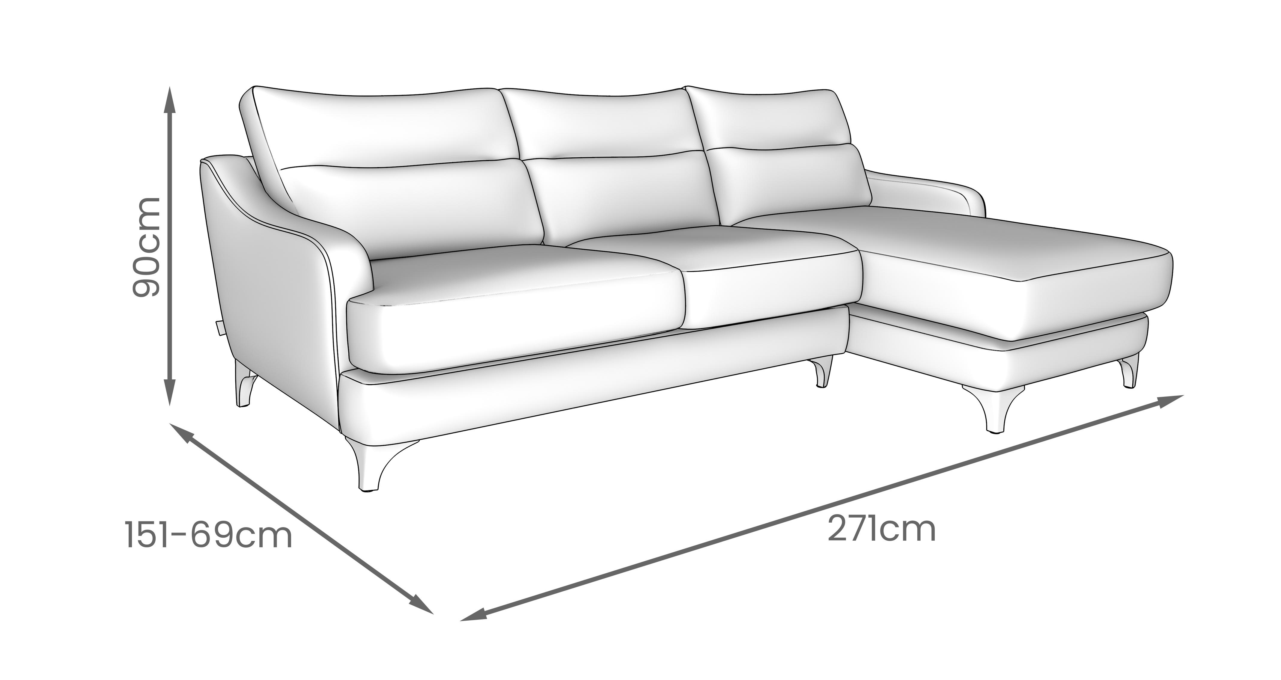 Bletchley Right Hand Facing Large Chaise Sofa in Grand Designs Soft Weave Oatmeal with Walnut feet