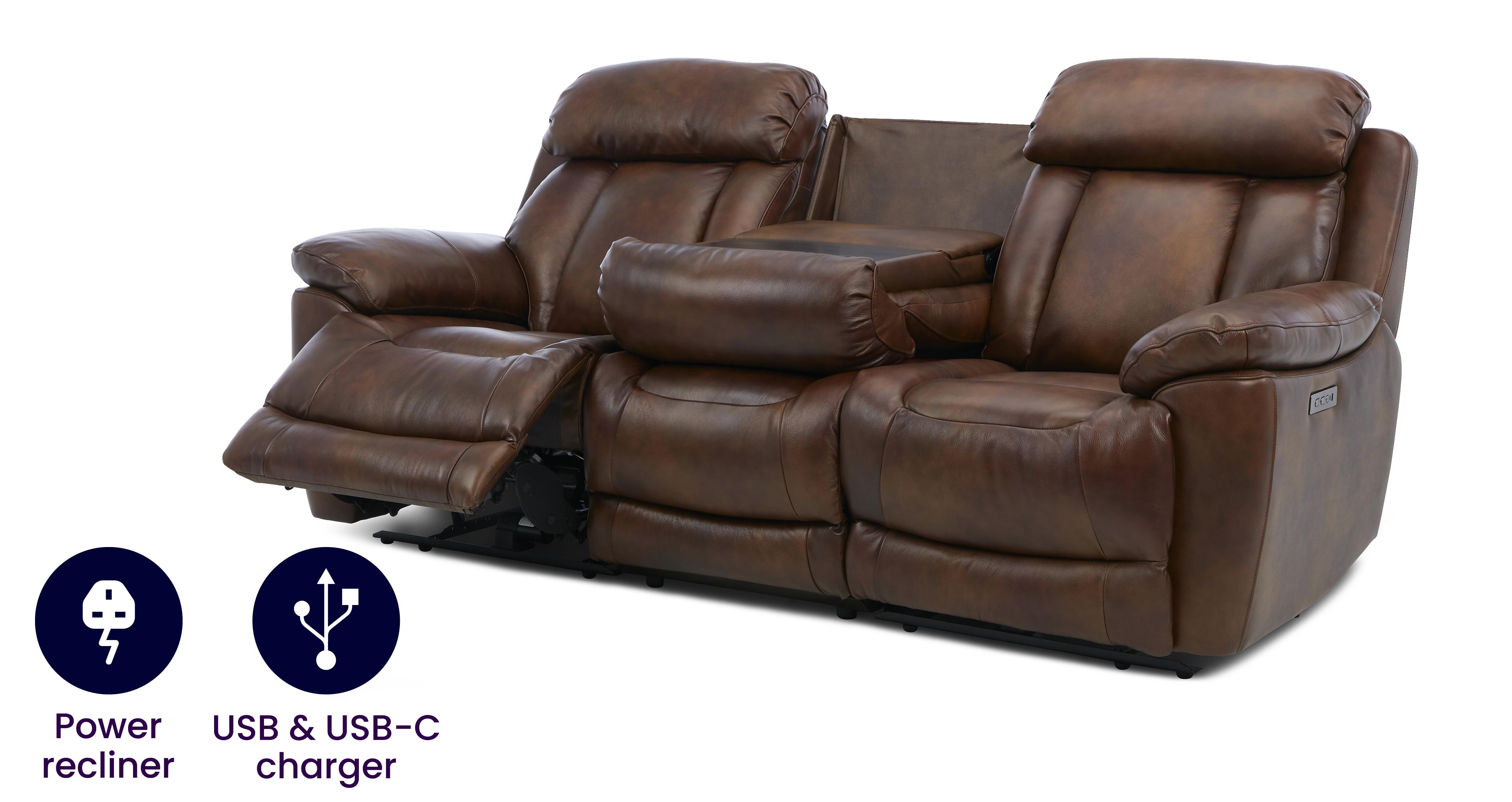 3 Seater Power Recliner with Table and Power Headrests