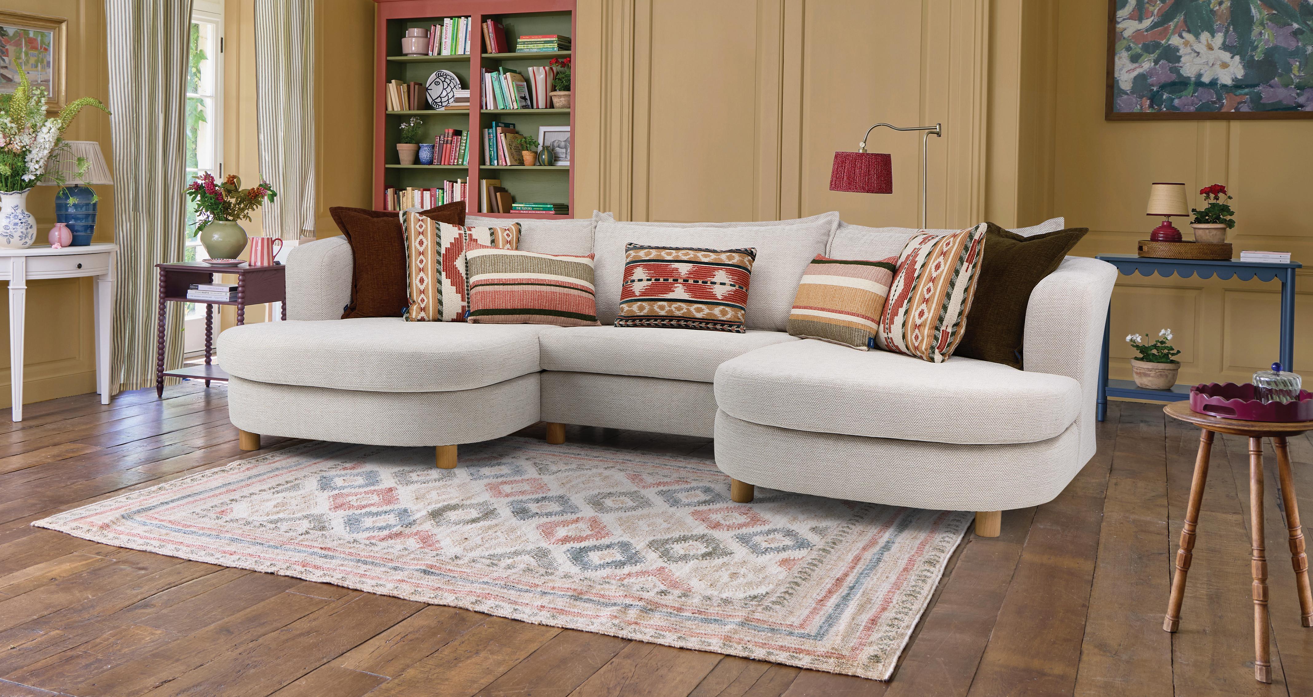 Braybrooke Angled Double Ended Chaise Sofa in Braybrooke Herringbone Natural with Oak feet