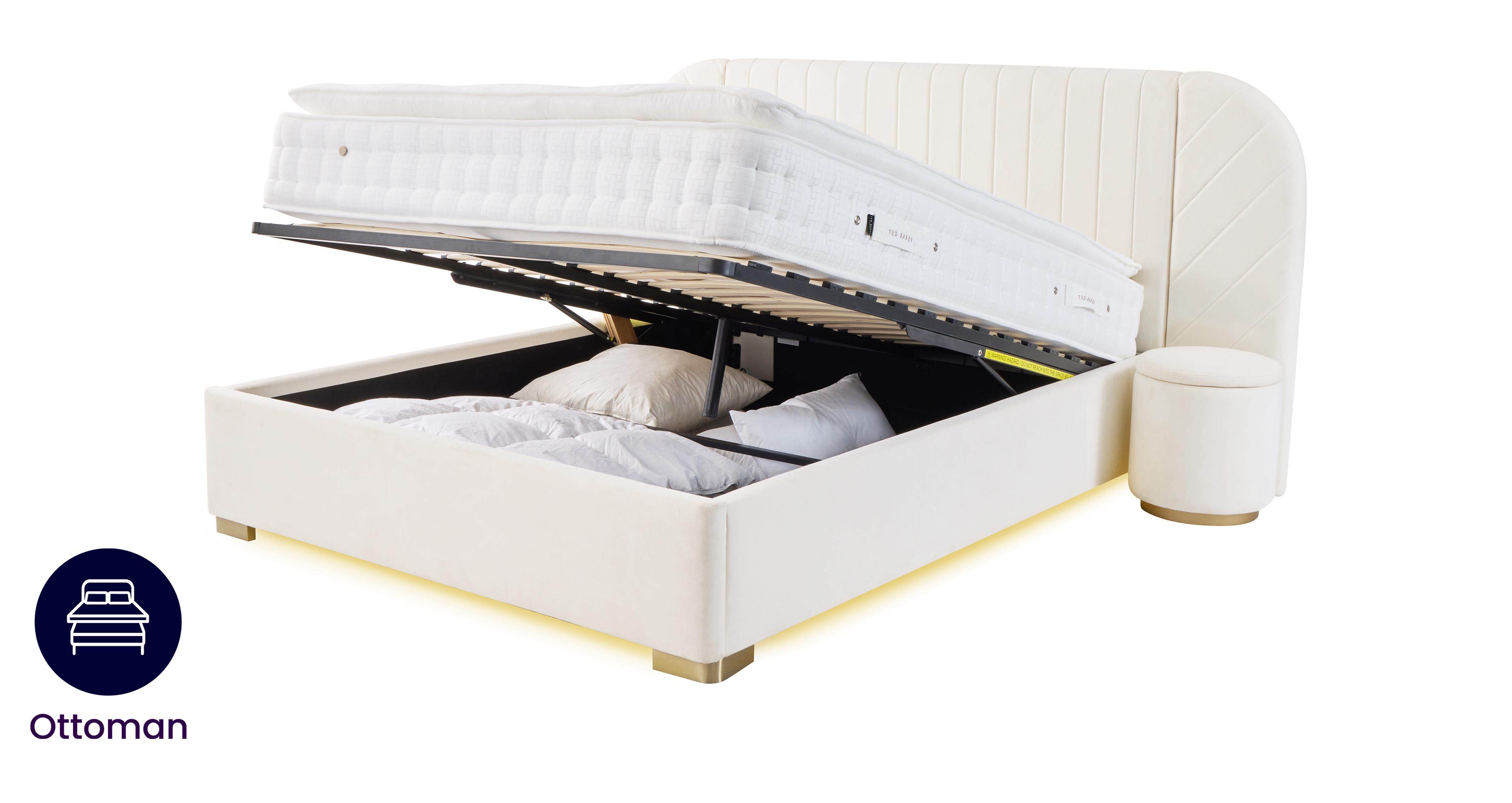 Double Hotel Bed & 2 Bedside Ottomans