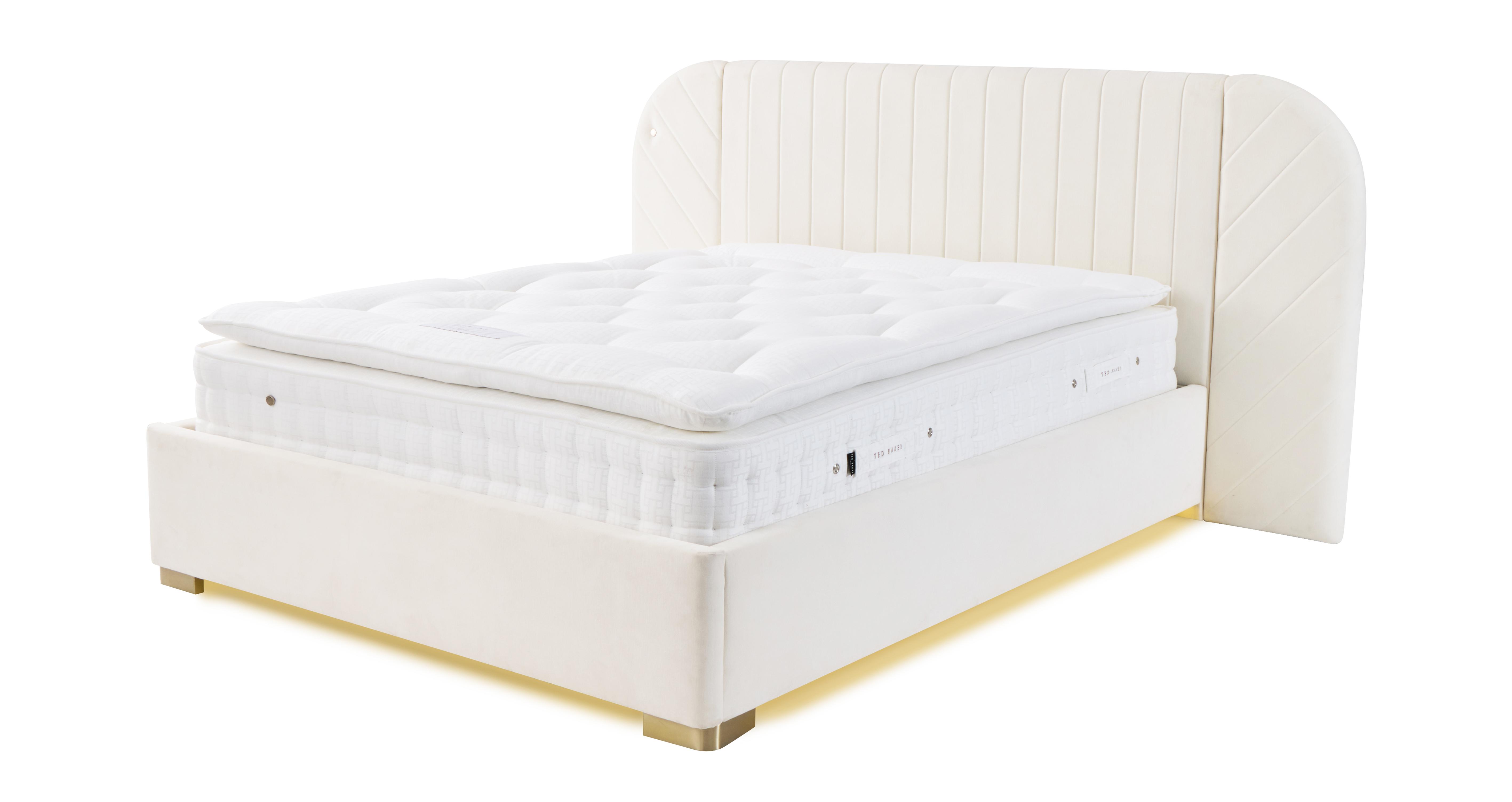 Broadstone Double Hotel Bed & 2 Bedside Ottomans in Broadstone Chenille Cream Cream