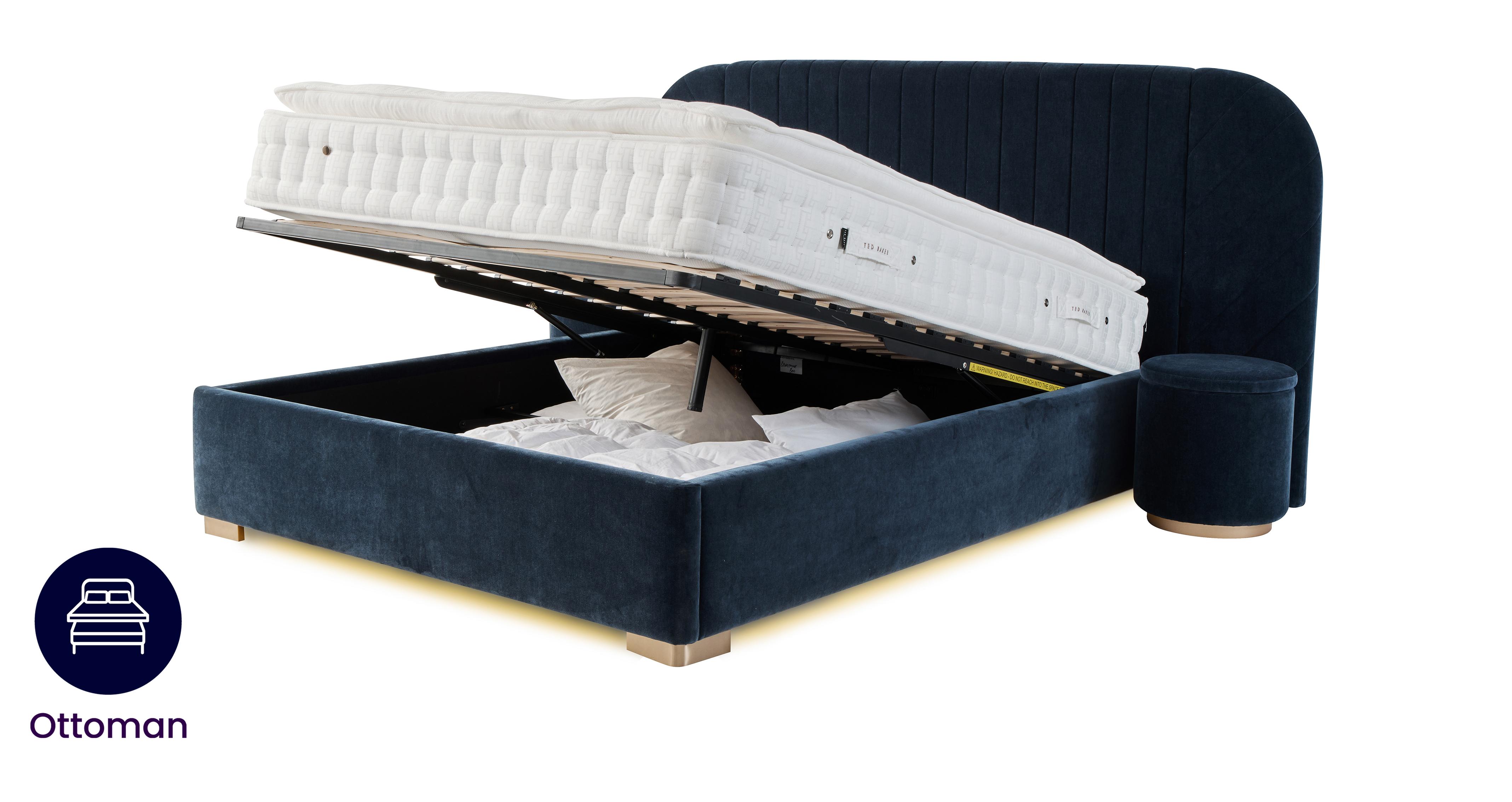 Double Hotel Bed & 2 Bedside Ottomans