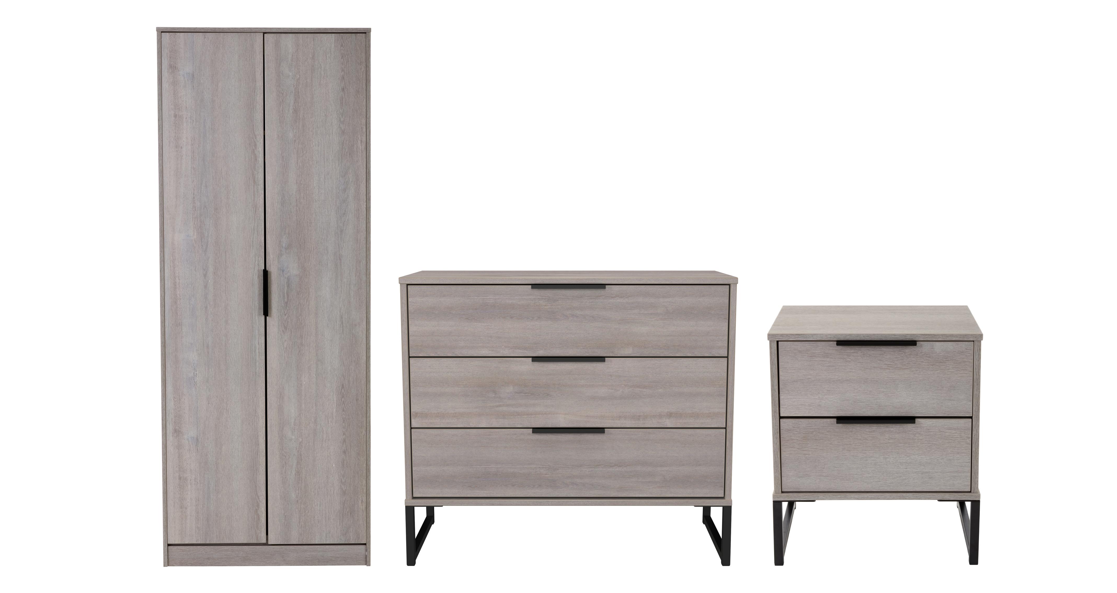 2 Drawer Bedside Table, 3 Drawer Chest & 2 Door Wardrobe Bundle