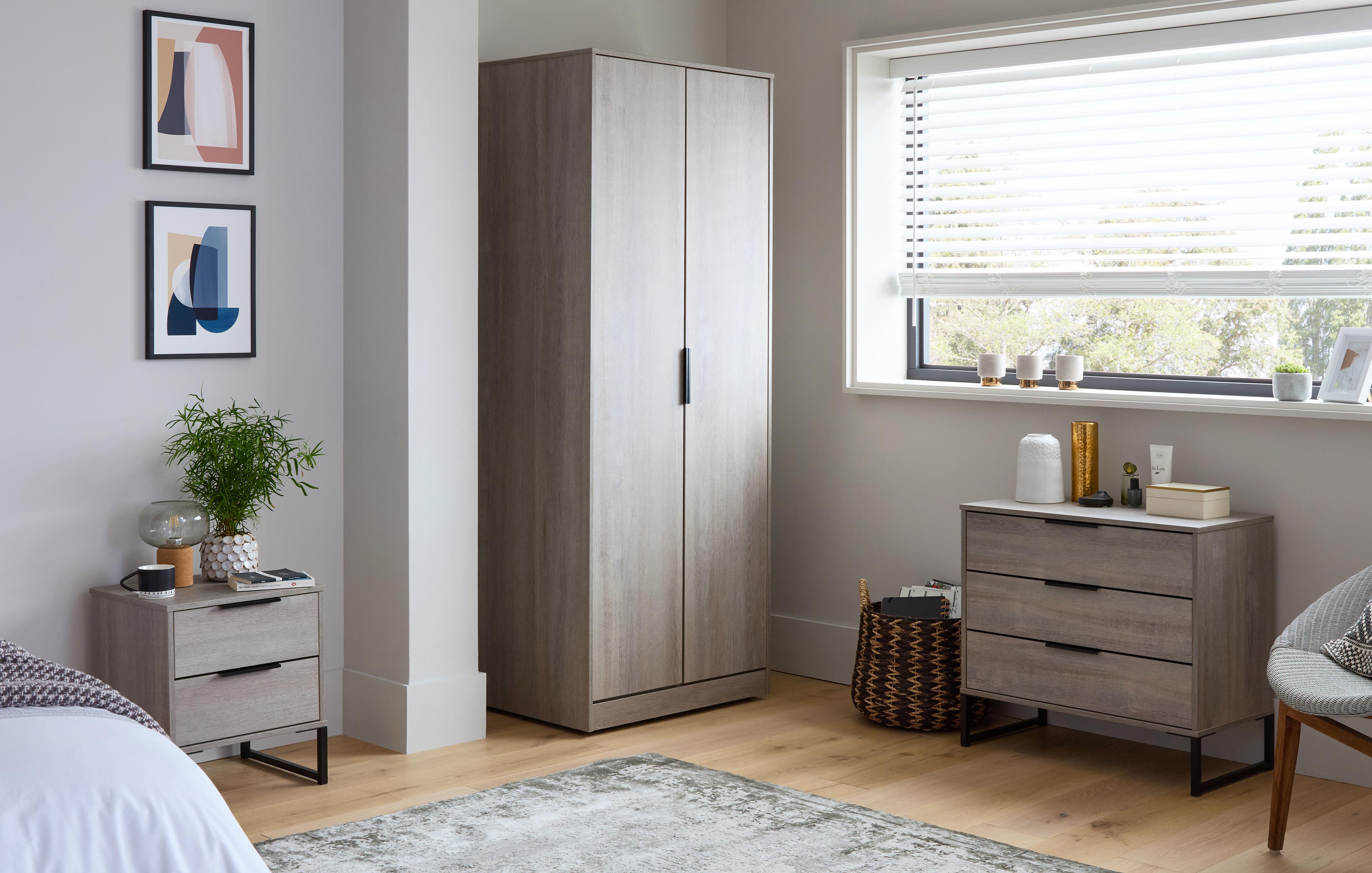 2 Drawer Bedside Table, 3 Drawer Chest & 2 Door Wardrobe Bundle