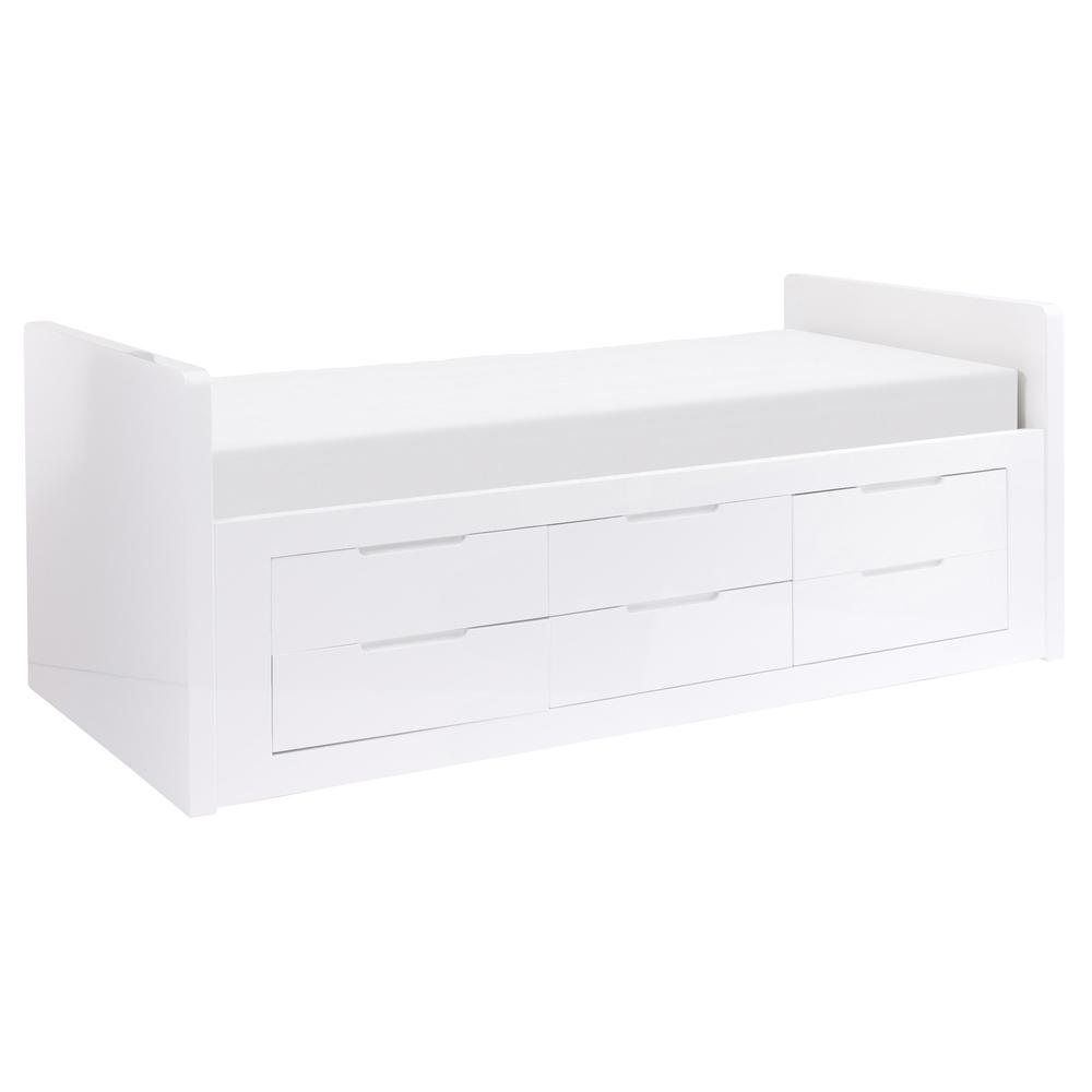 DFS Dwell Single (3 ft) Storage Bed With Mattress Buddy White Lacquer Finish
